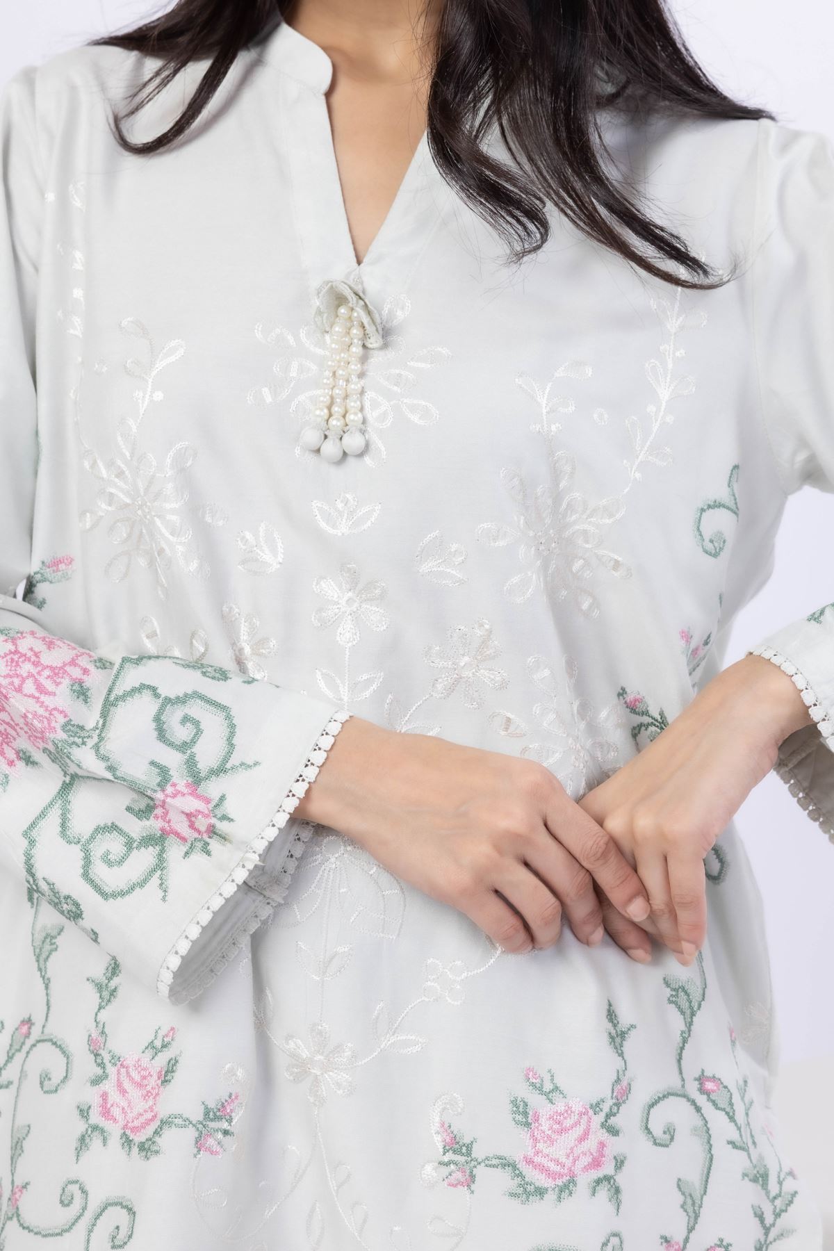 Embroidered Raw Silk Kurta - 25-10-11E12-03TB-VG