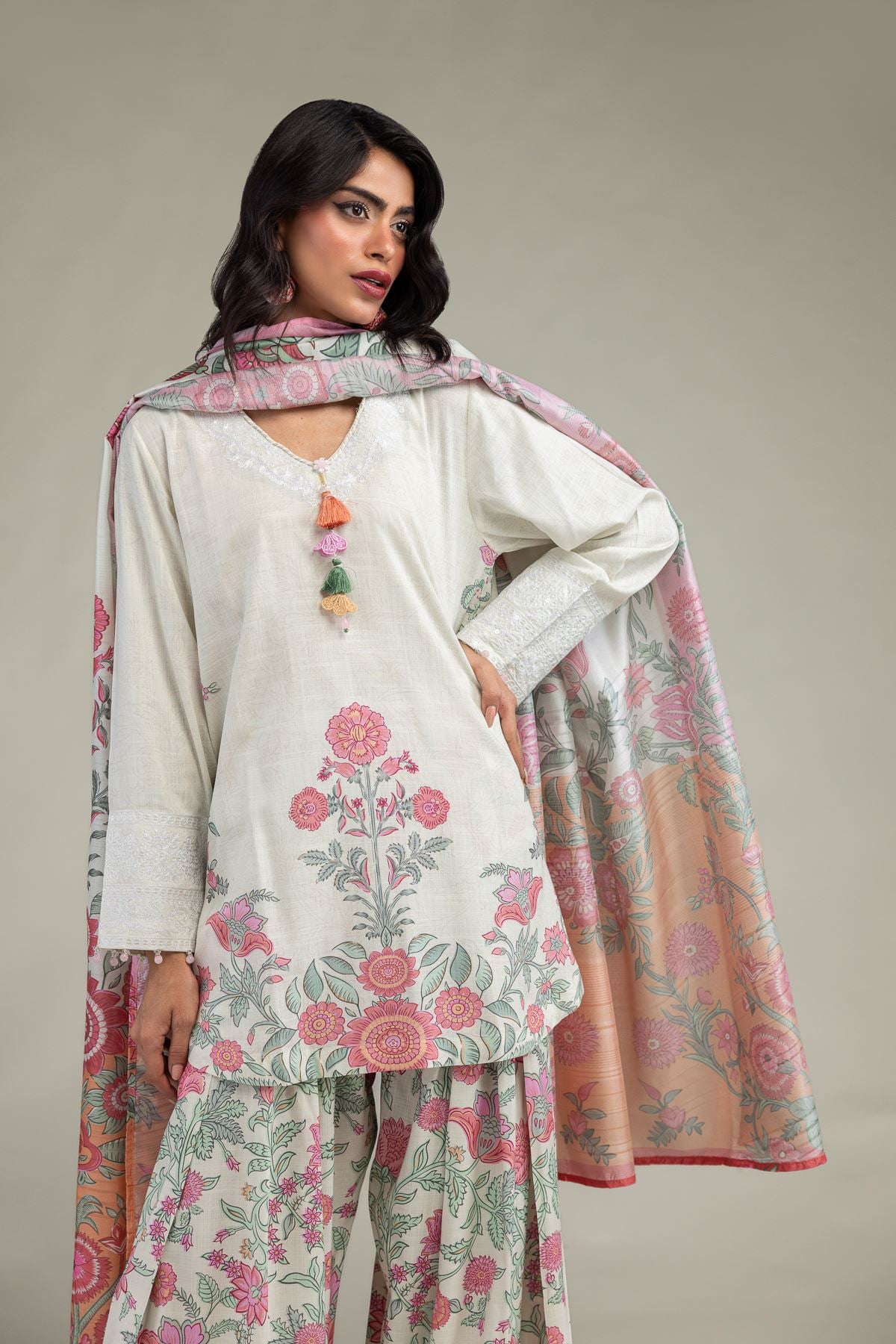 Embroidered Raw Silk Short Silk Kurta - 1-26-102-A-F-VG