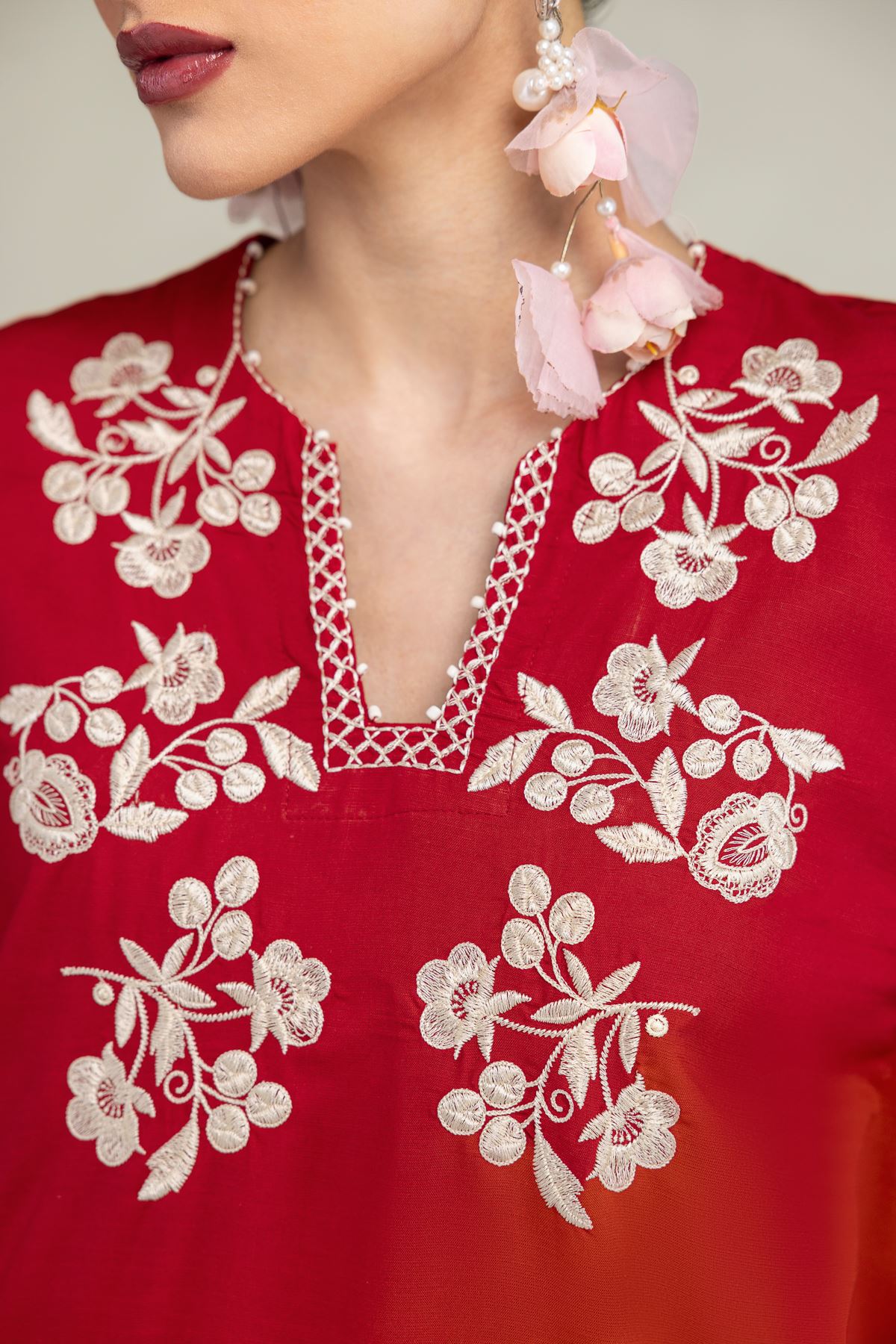 Embroidered Raw Silk Red Silk Kurta - 1-26-245-A-D2-VG