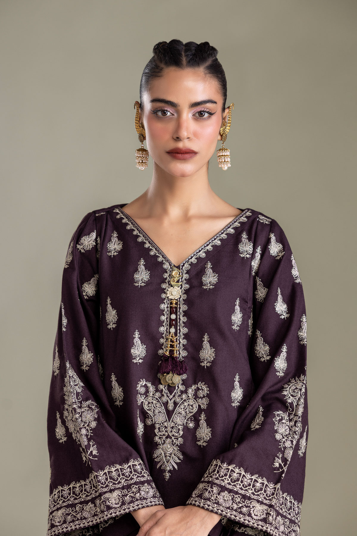 Embroidered Heavy Blended Viscose Purple Viscose Kurta - 1-26-433-A-C1-VG