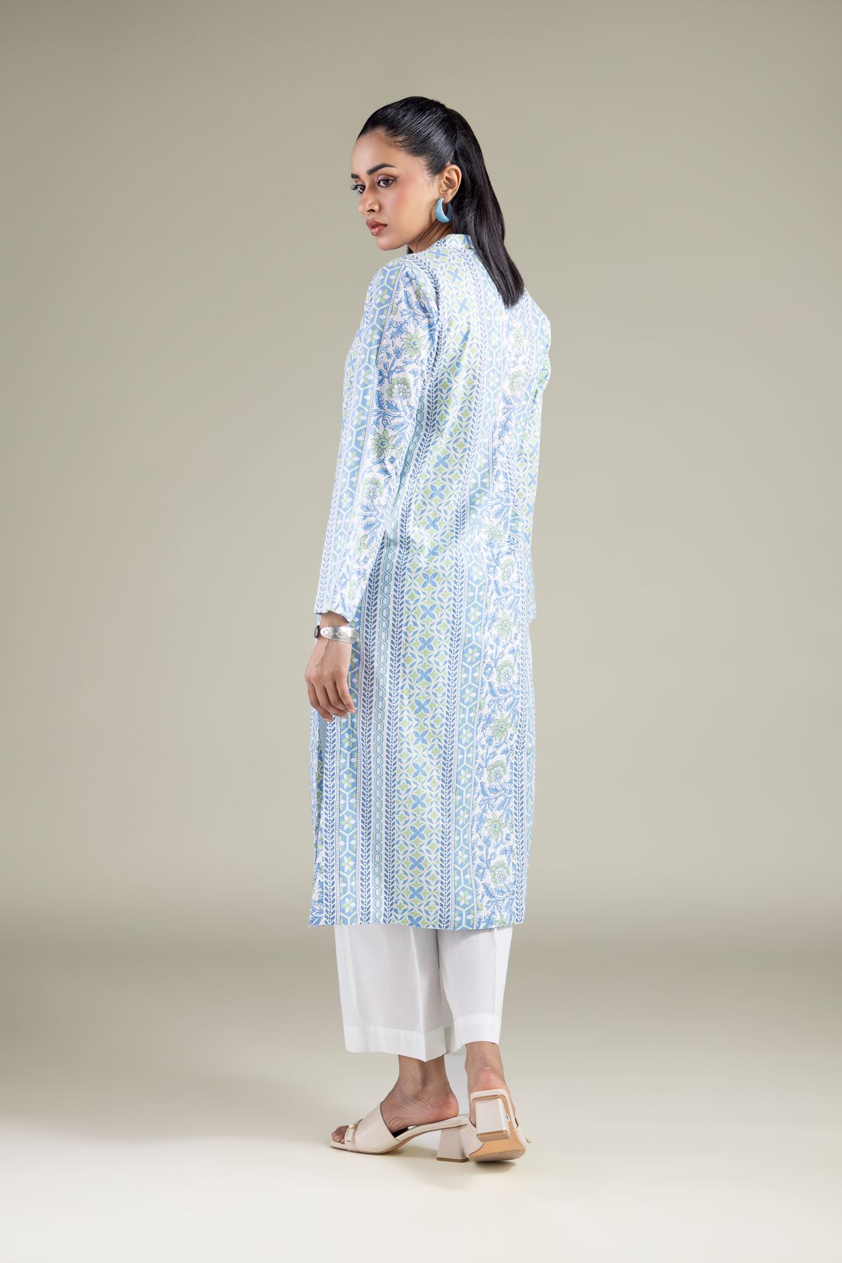Printed Cambric Geometric Band-Collar Kurta - 1-26-119-A-F-VG
