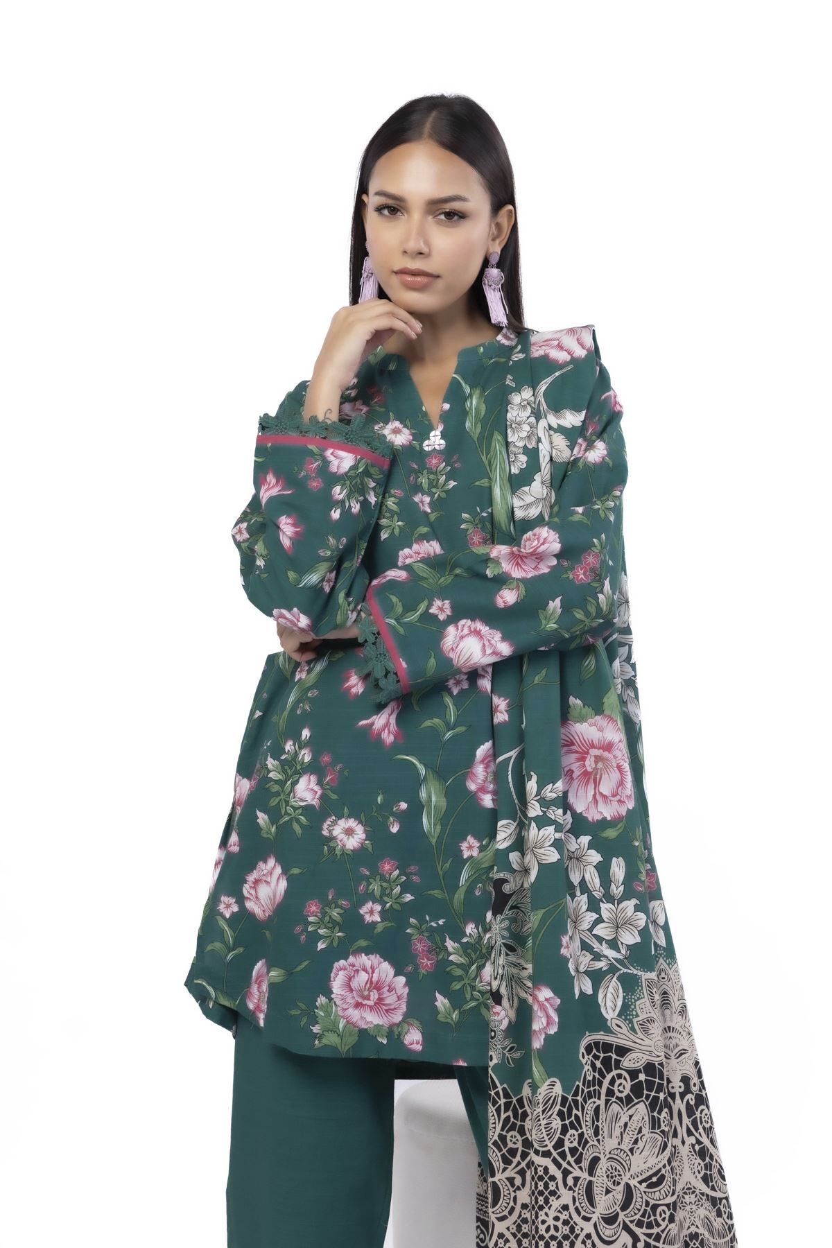 Printed Khaddar Fabrics 3 Piece - LKN72B-VG