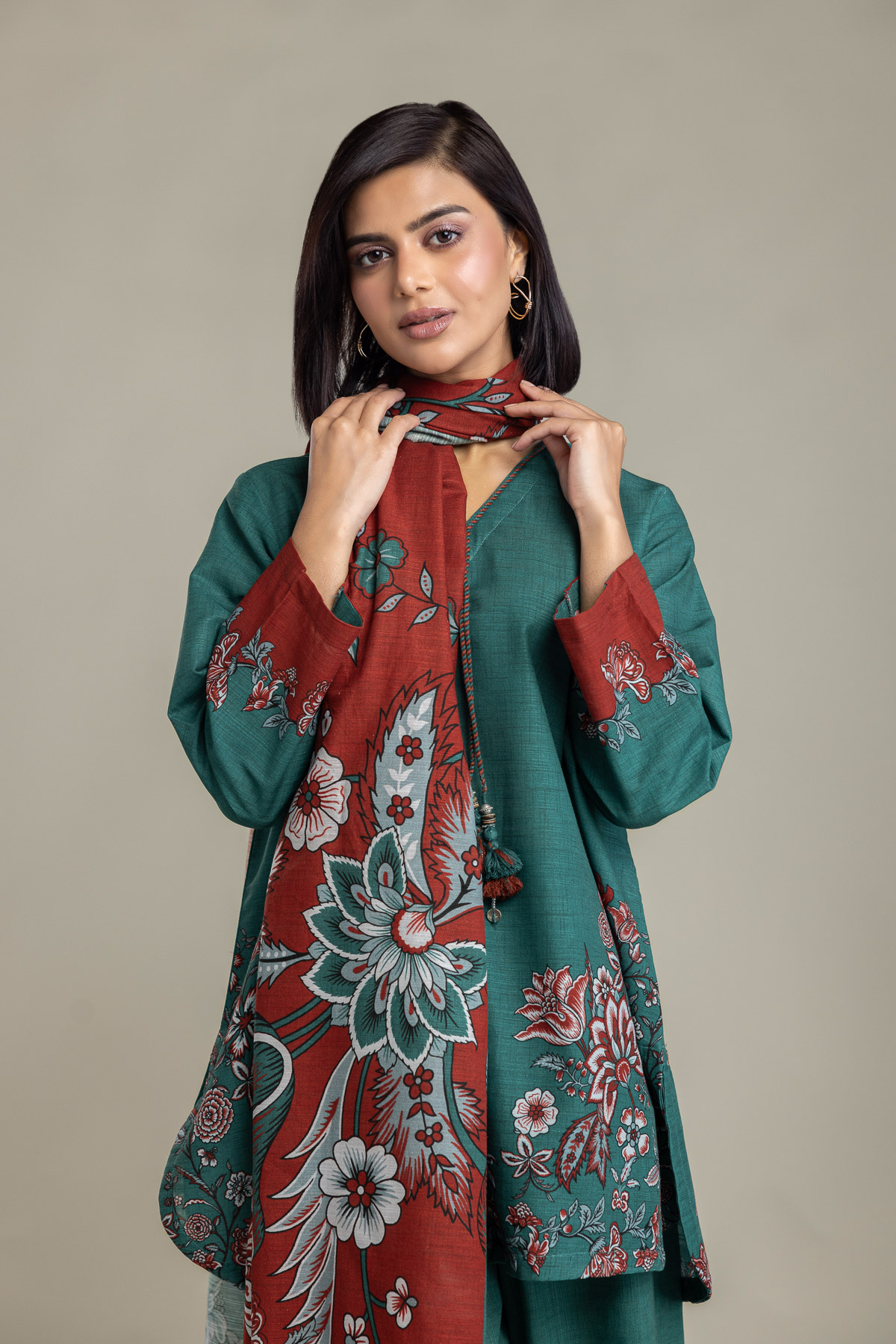 Printed Light Khaddar Fabrics 3 Piece - 2-26-308-A-G1-VG