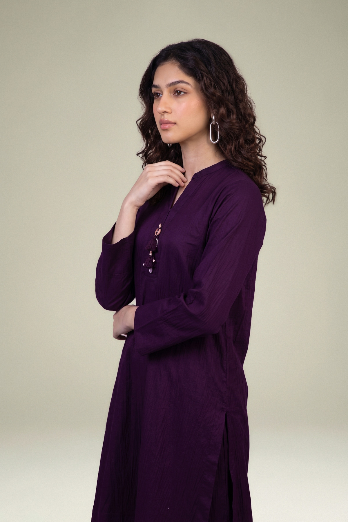 Embroidered Cotton Crinkle Purple Cotton Kurta - A22-26-214FH1-VG