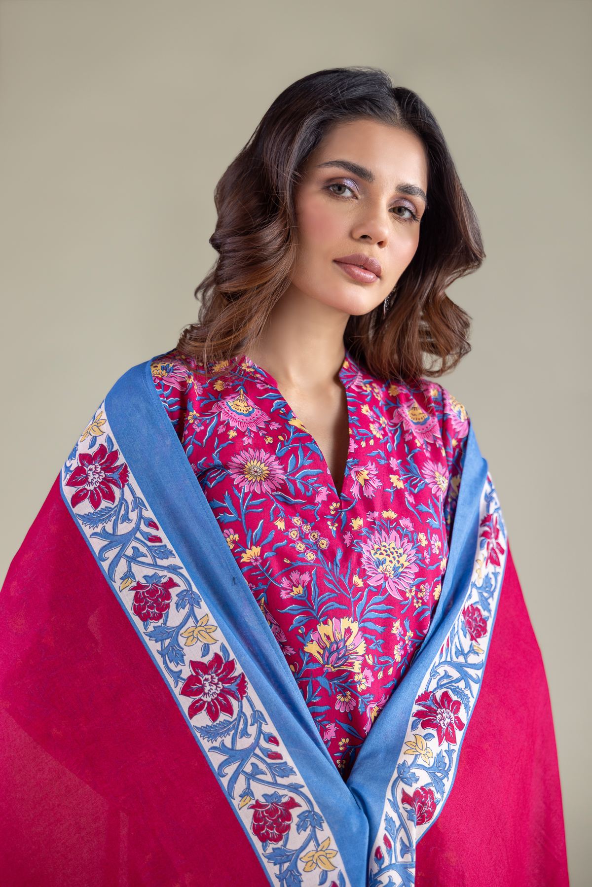 Printed Lawn Summer Floral Dupatta - 1-26-119-C-C-VG