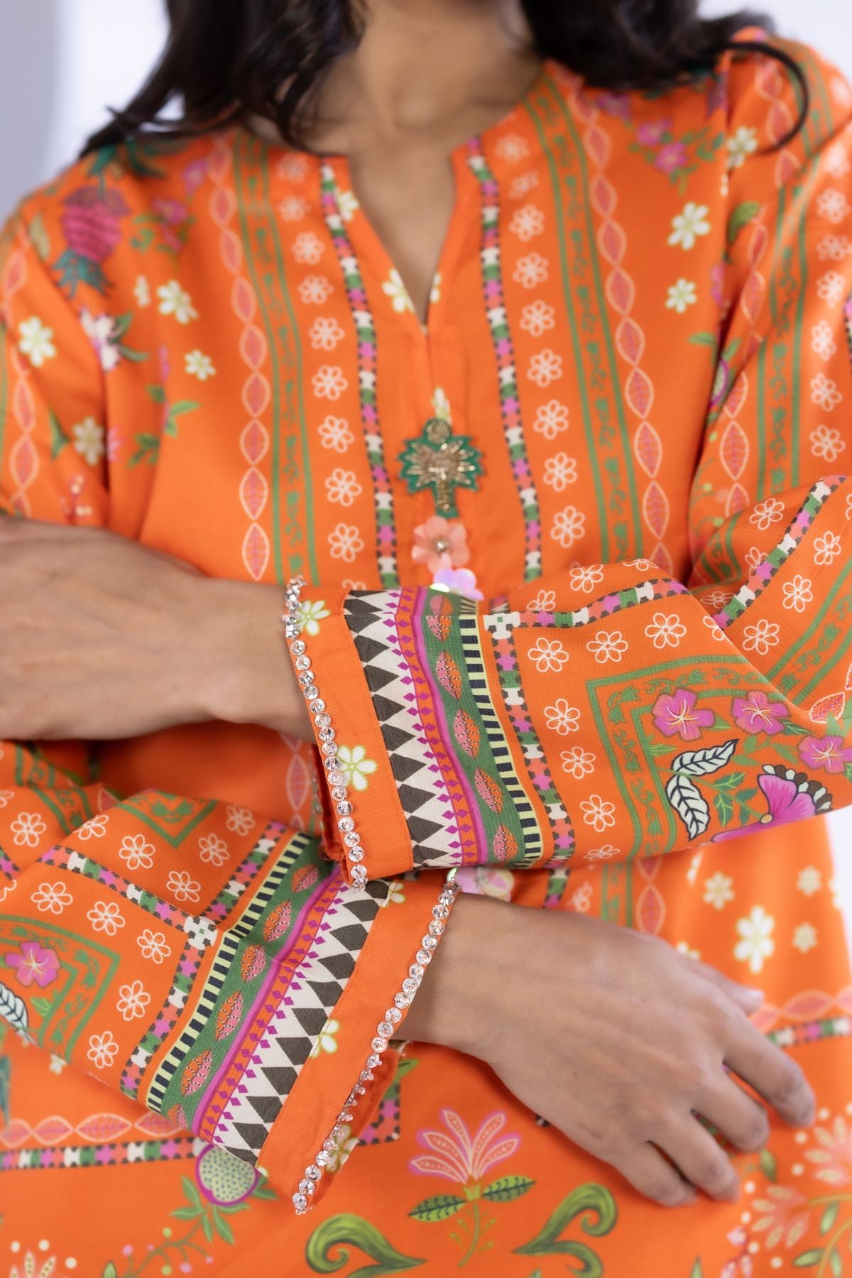 Printed Thai Silk Kurta - ST25086A-VG