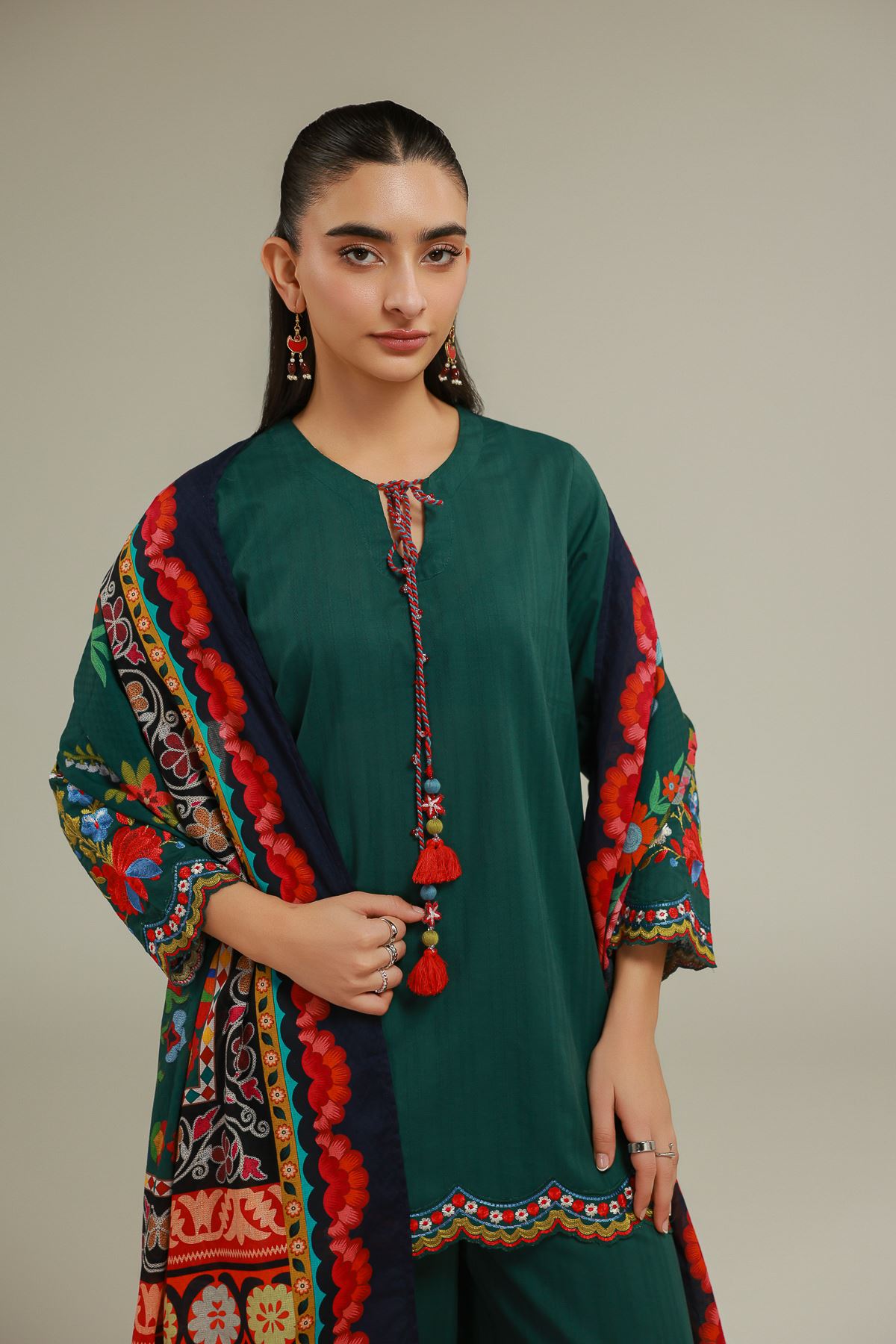 Embroidered Cotton Dobby Printed Cotton Kurta - 2-26-103-A-C-VG