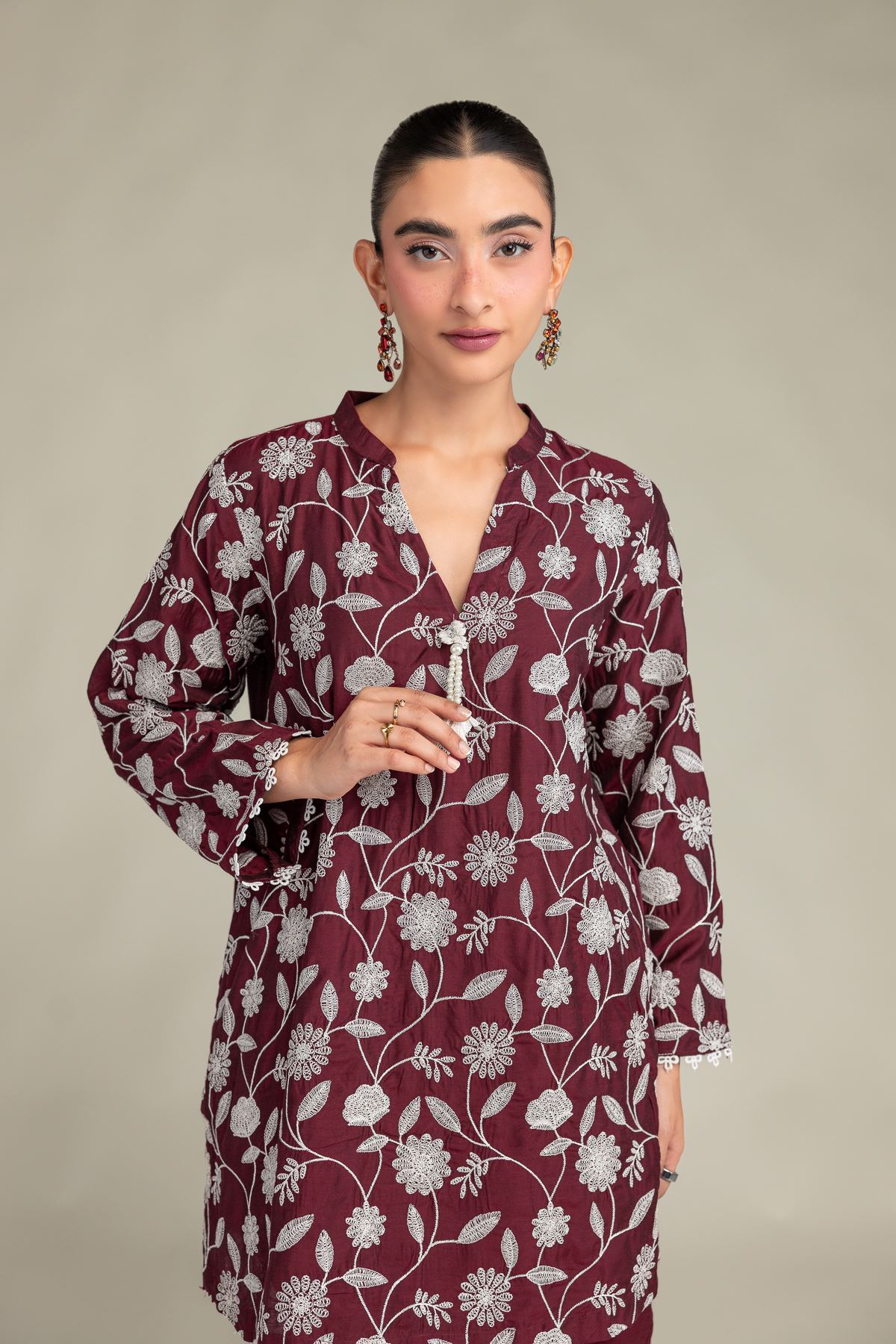 Printed Raw Silk Floral Maroon Kurta - 1-26-244-A-D1-VG