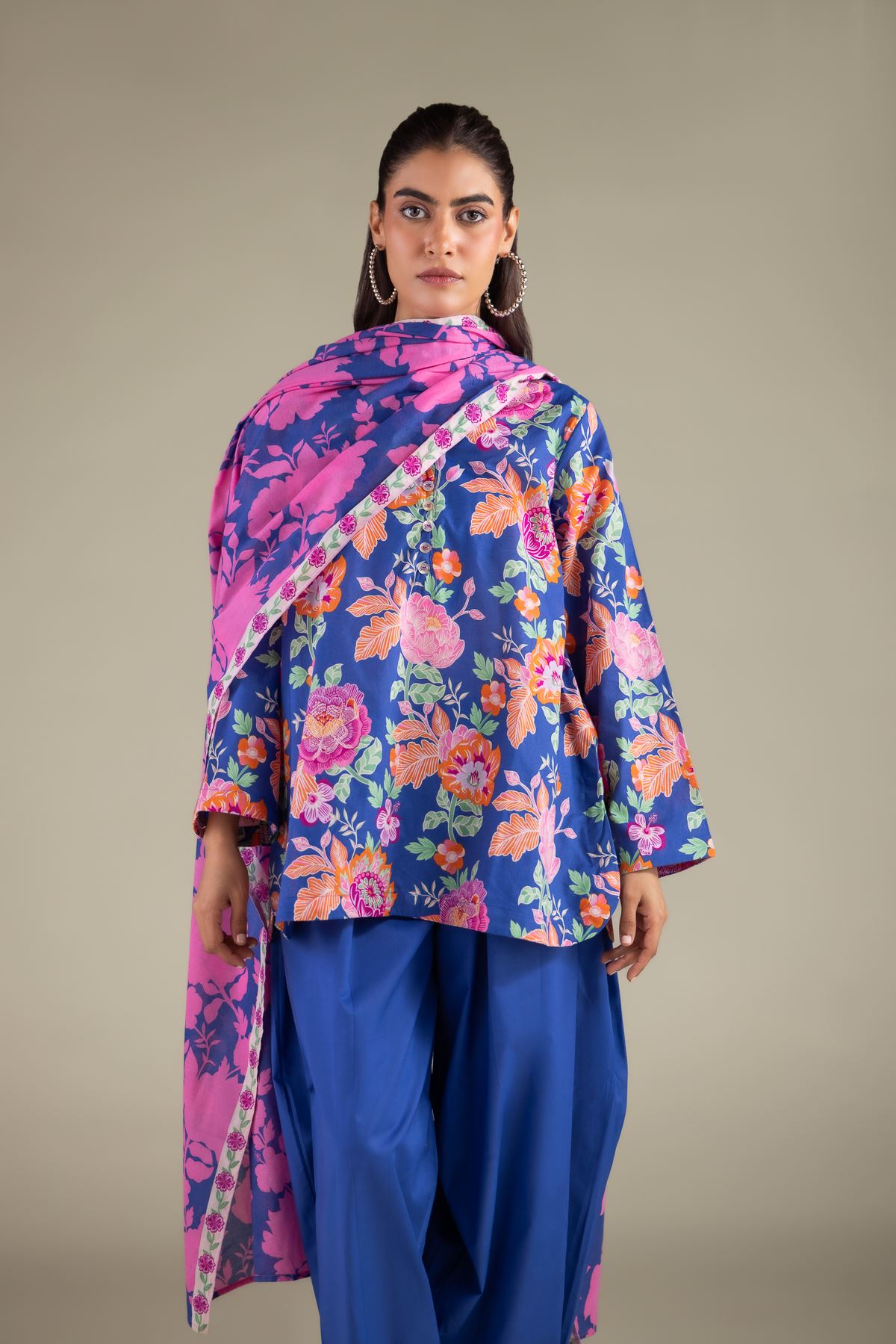Printed Lawn Floral Summer Dupatta - 1-26-111-A-B-VG