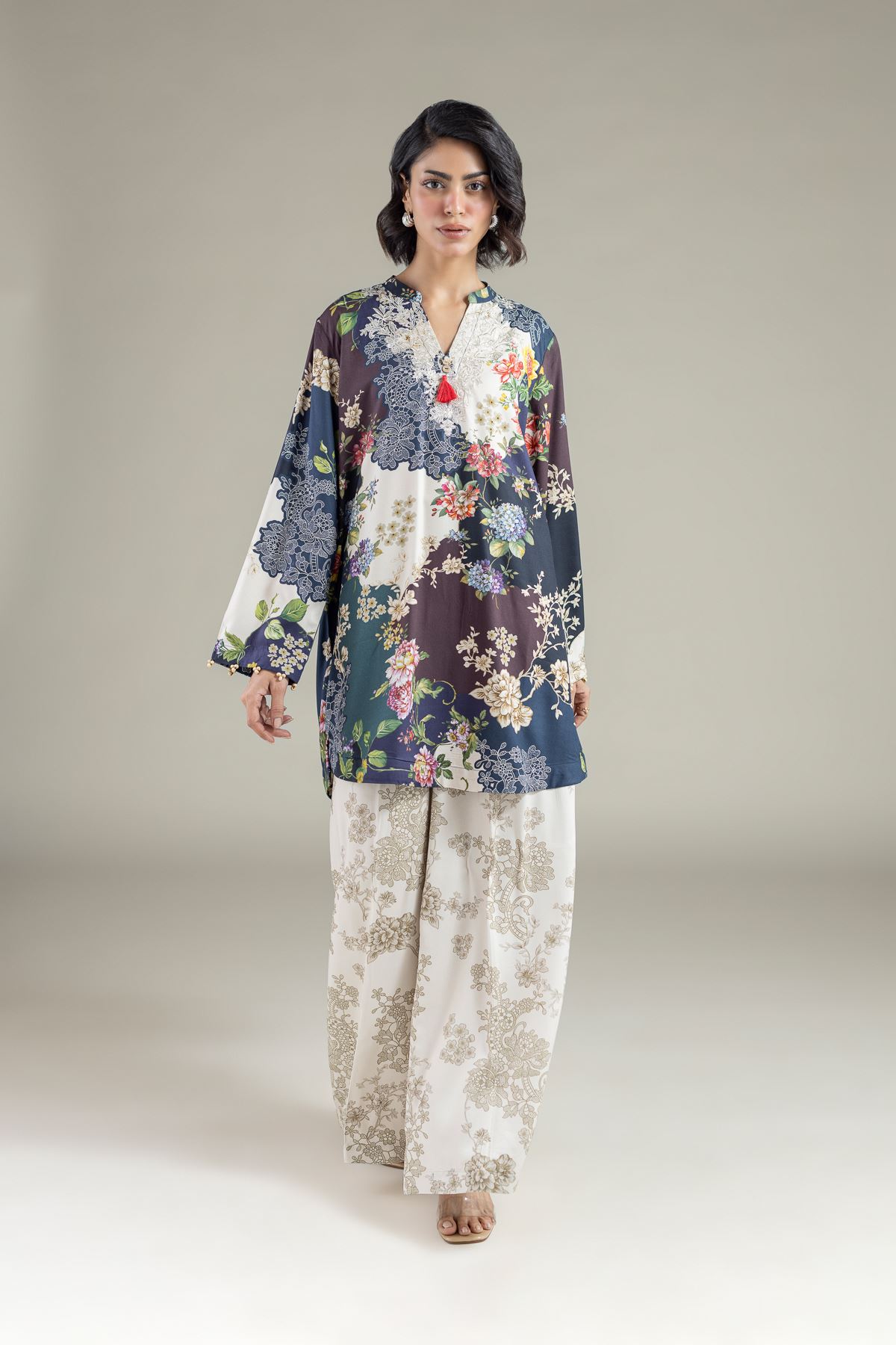 Embroidered Marina Floral Tassel Kurta - 25-10-11E12-03TB-VG