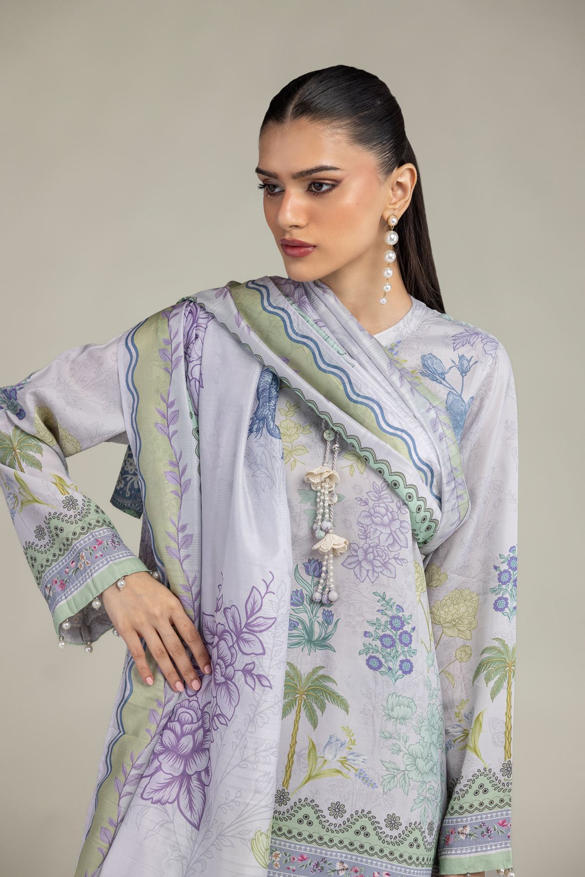 Embroidered Polyester Silk Floral Silk Dupatta - 1-26-203-A-C1-VG