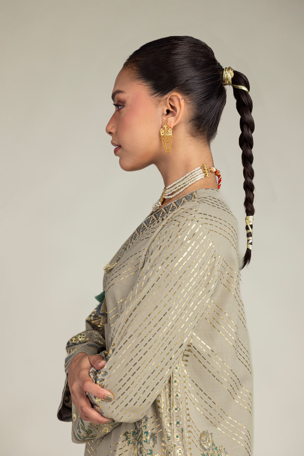 Embroidered Raw Silk Floral Co-ords Set - 1-26-203-A-H1-VG