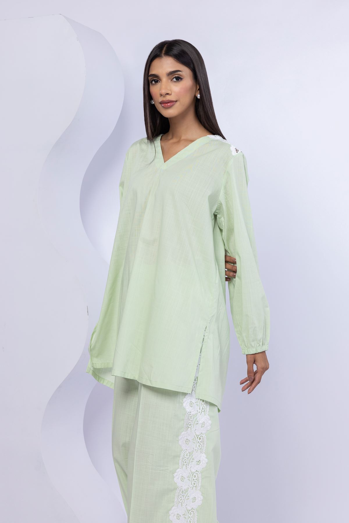Embroidered Crosshatch Poplin Kurta - 25-10-11E12-03TB-VG