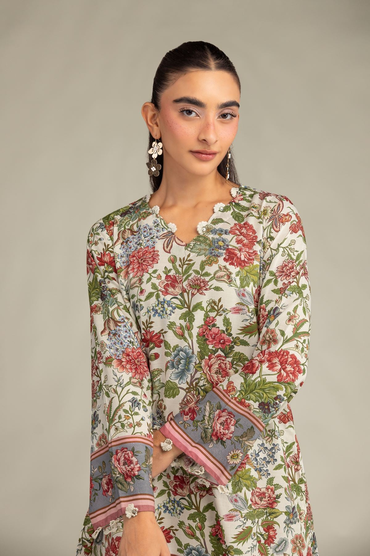 Printed Raw Silk Floral Short Kurta - 8-26-303-A-C1-VG