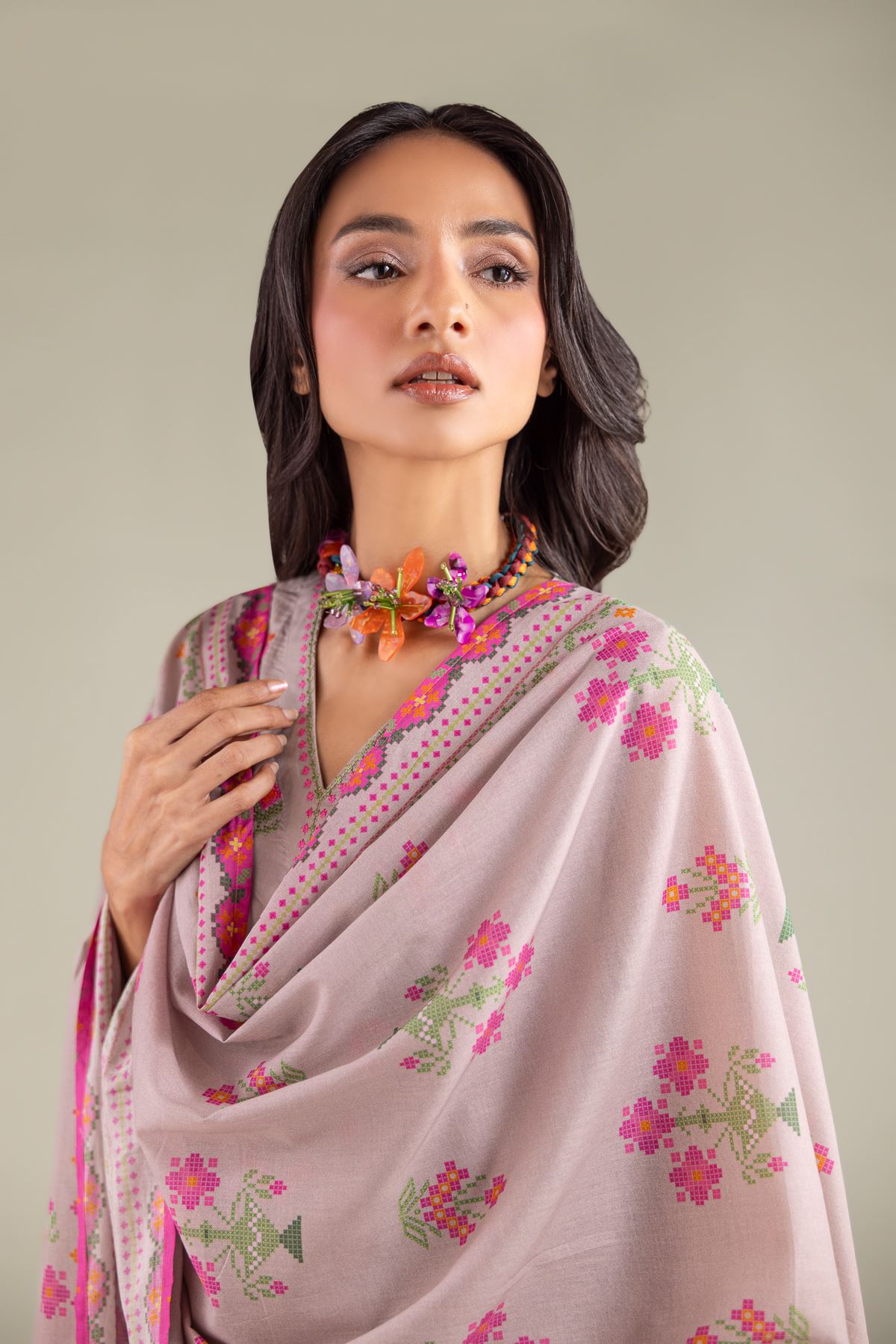 Embroidered Lawn Geometric Lawn Dupatta - 1-26-146-A-A-VG