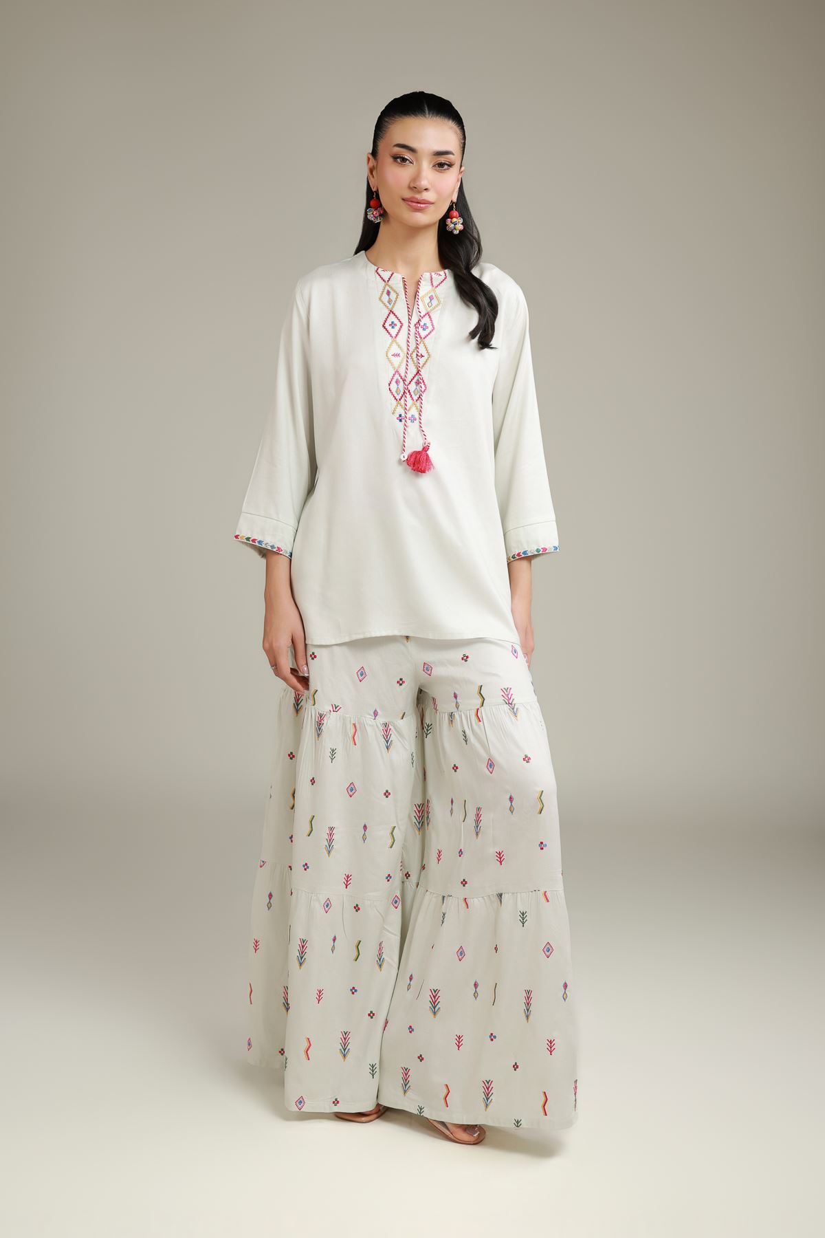 Embroidered Viscose Crepe Short Embroidered Tunic - 6-26-103-A-A-VG