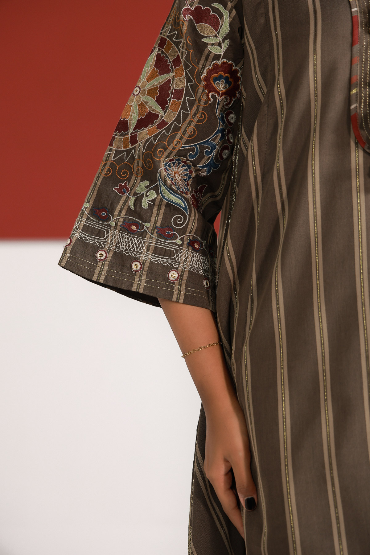 Yarn Dyed Embroidered Handwoven Kurta - 2-26-202-A-D-VG