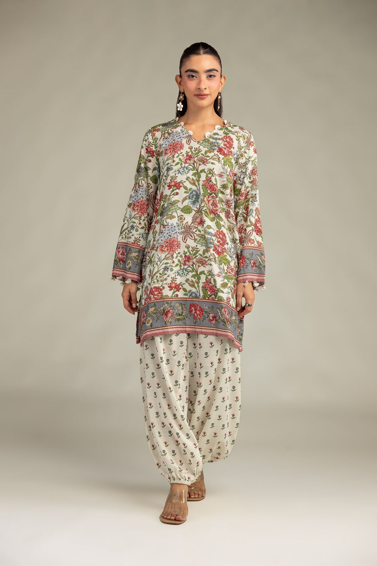 Printed Raw Silk Floral Silk Pants - 1-26-102-A-F-VG