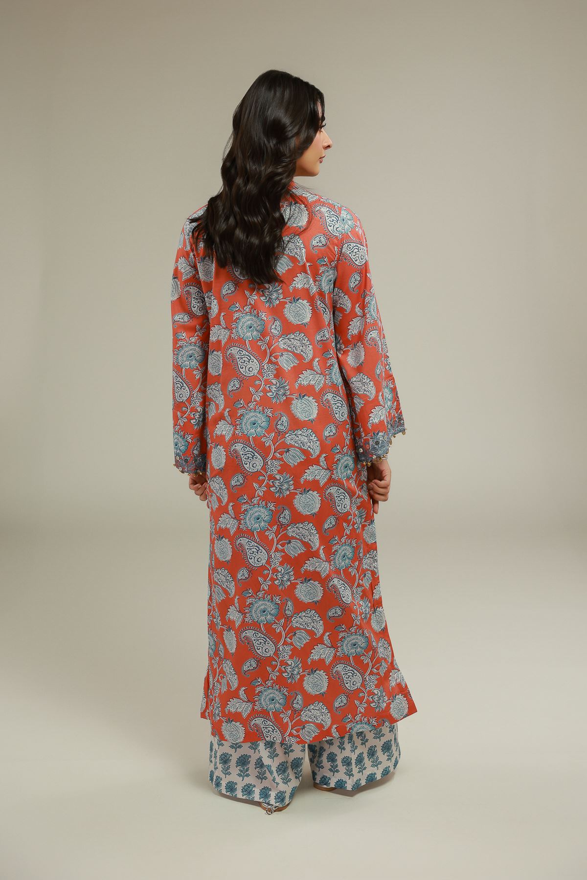 Embroidered Cotton Viscose Paisley Pom-Pom Kurta - 2-26-103-A-F-VG