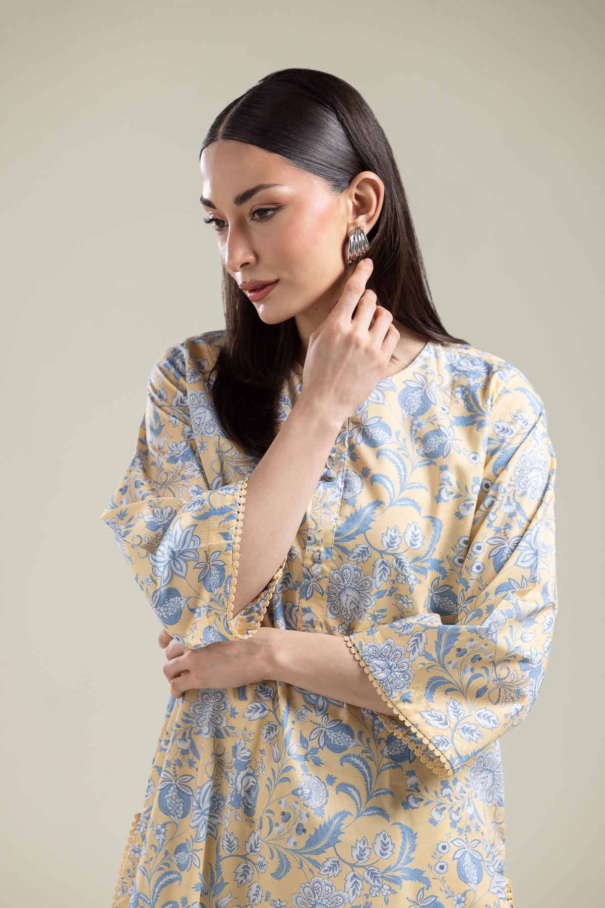 Printed Cotton Viscose Floral Cotton Kurta - 1-26-204-A-F1-VG