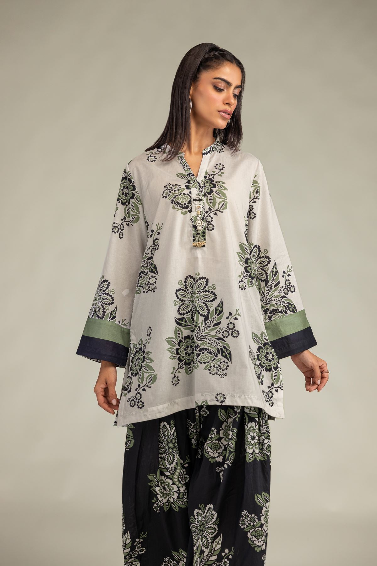 Printed Cambric Floral Cambric Kurta - 1-26-309-B-D1-VG