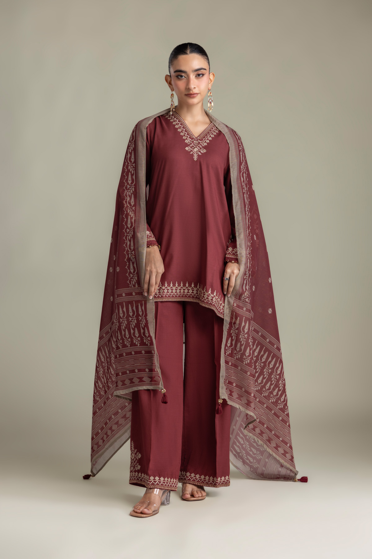 Embroidered Mesuri Maroon Mesuri Dupatta - 2-26-202-A-D-VG