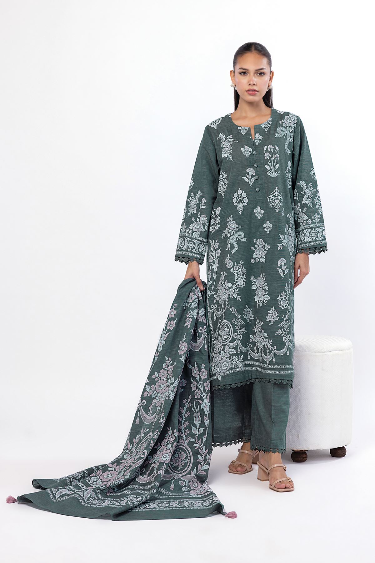 Printed Slub Cotton Tailored 3 Piece - KN31AST-VG