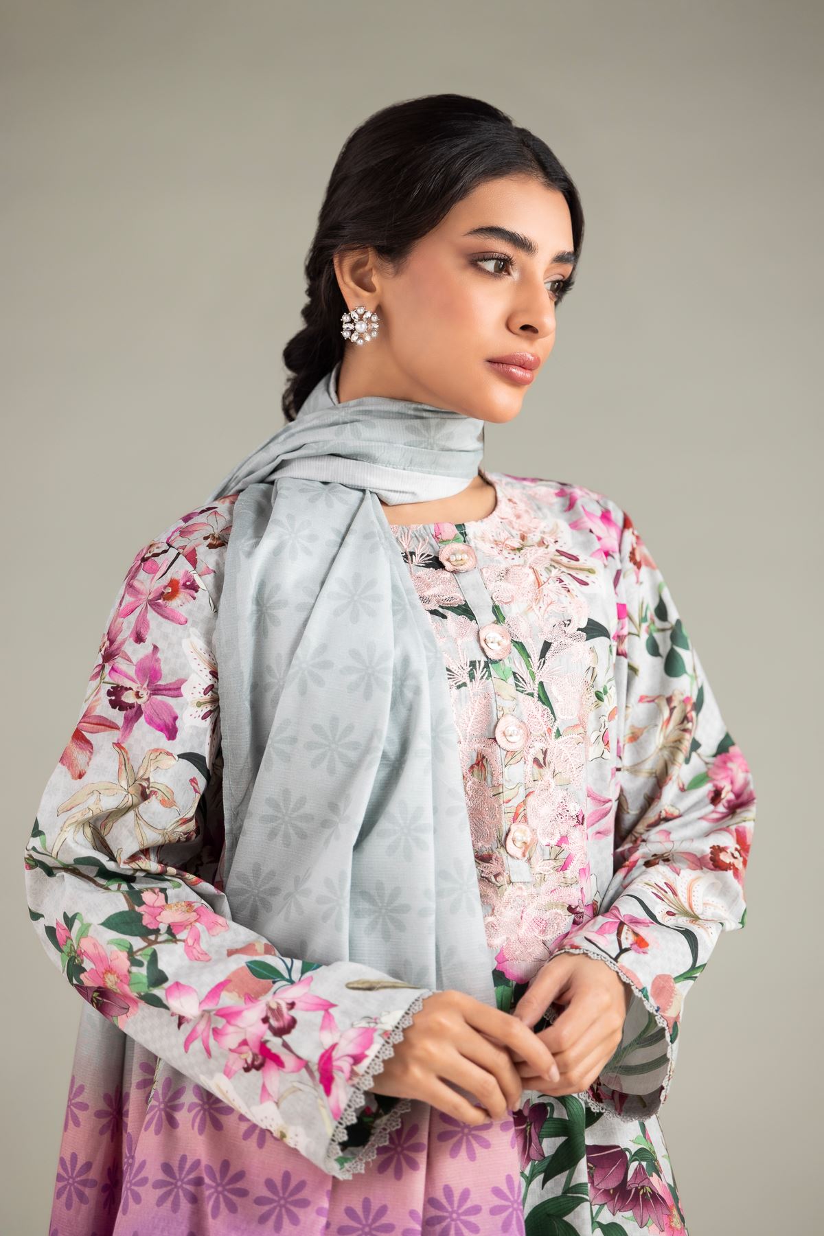 Printed Textured Lawn Dupatta - 1-26-130-A-C-VG