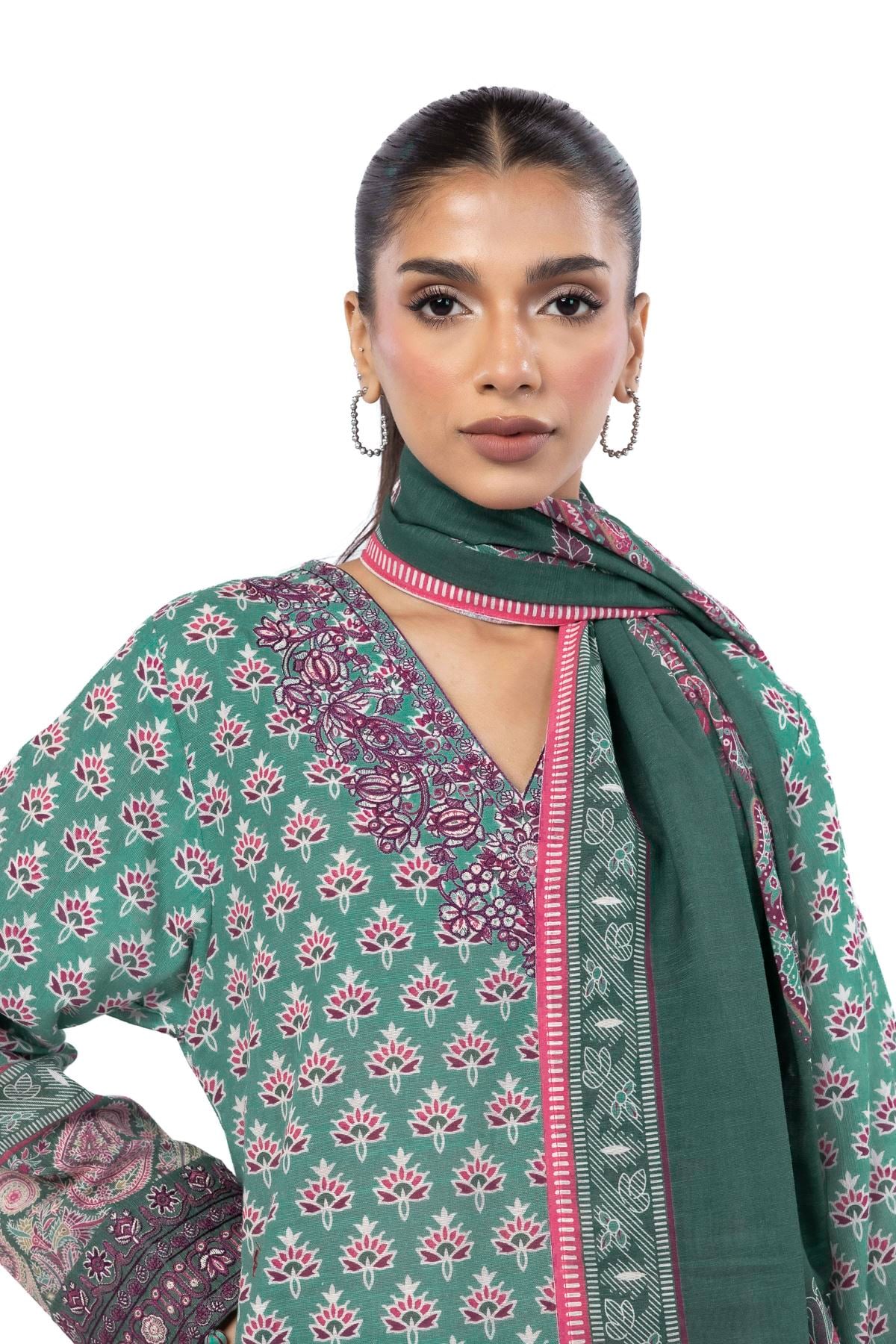 Embroidered Slub Cotton Tailored 3 Piece - KW30AST-VG