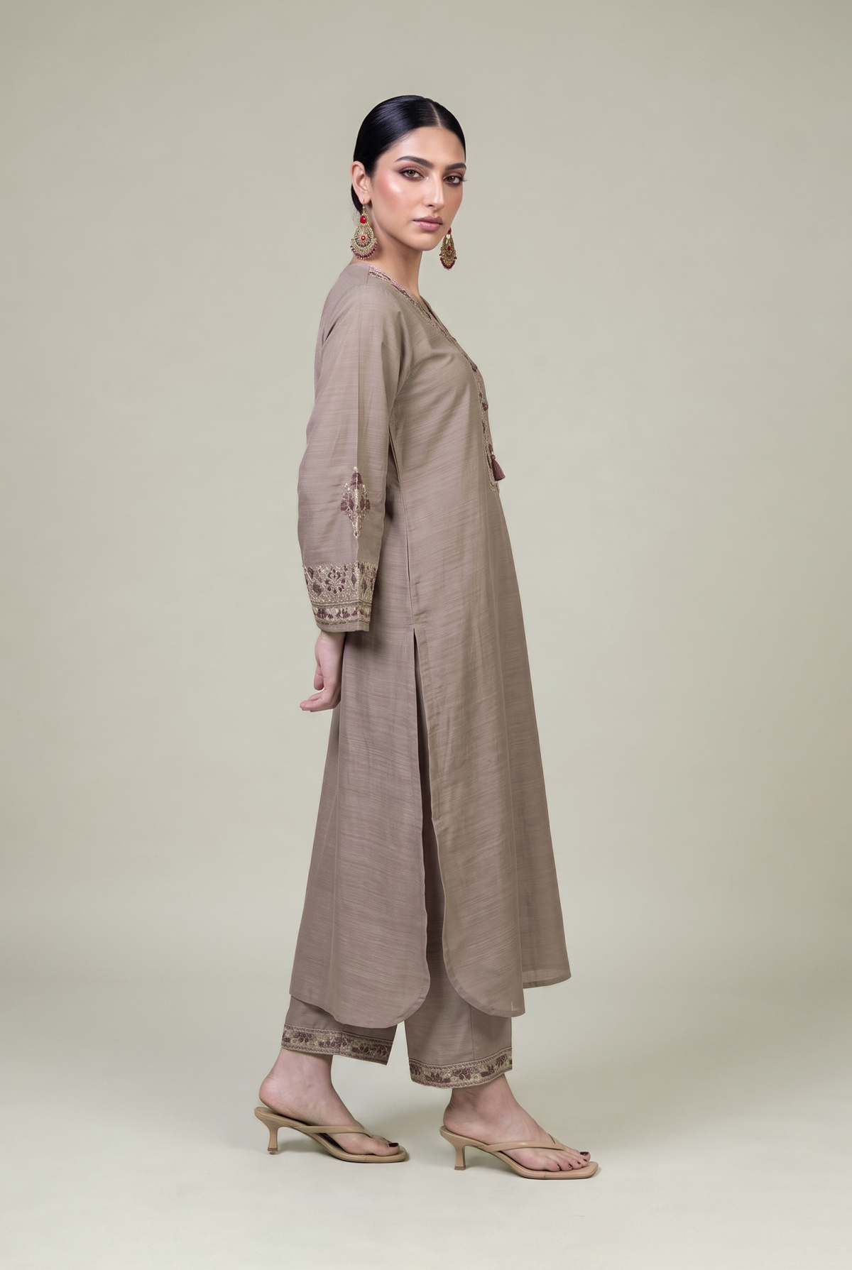 Embroidered Light Khaddar Solid Khaddar Pants - 1-26-457-A-C1-VG