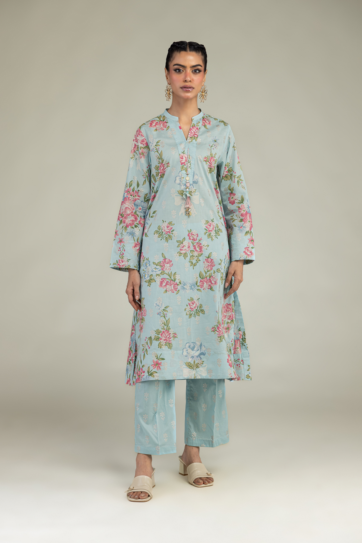 Printed Cambric Blue Floral Kurta - 1-26-236-A-D1-VG