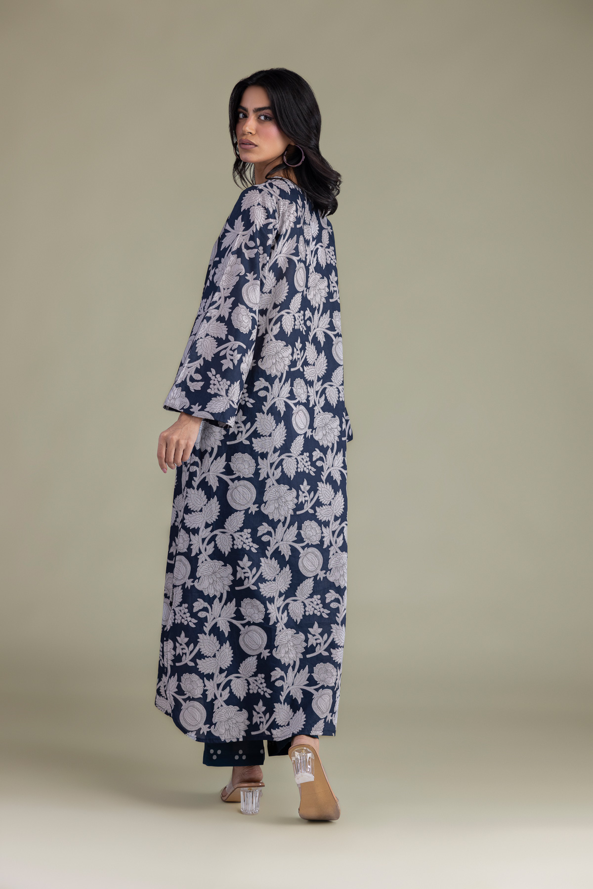 Printed Cambric Floral Longline Kurta - 1-26-102-A-F-VG
