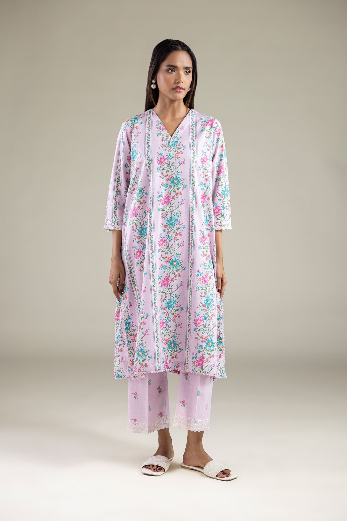 Embroidered Textured Cotton Kurta - 2-26-102-A-H-VG