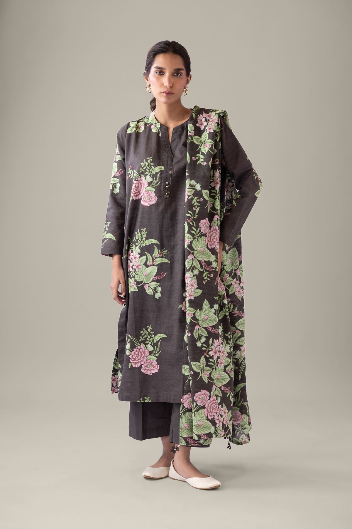 Printed Textured Cotton Dupatta - 25-09-12E2-04TA-VG