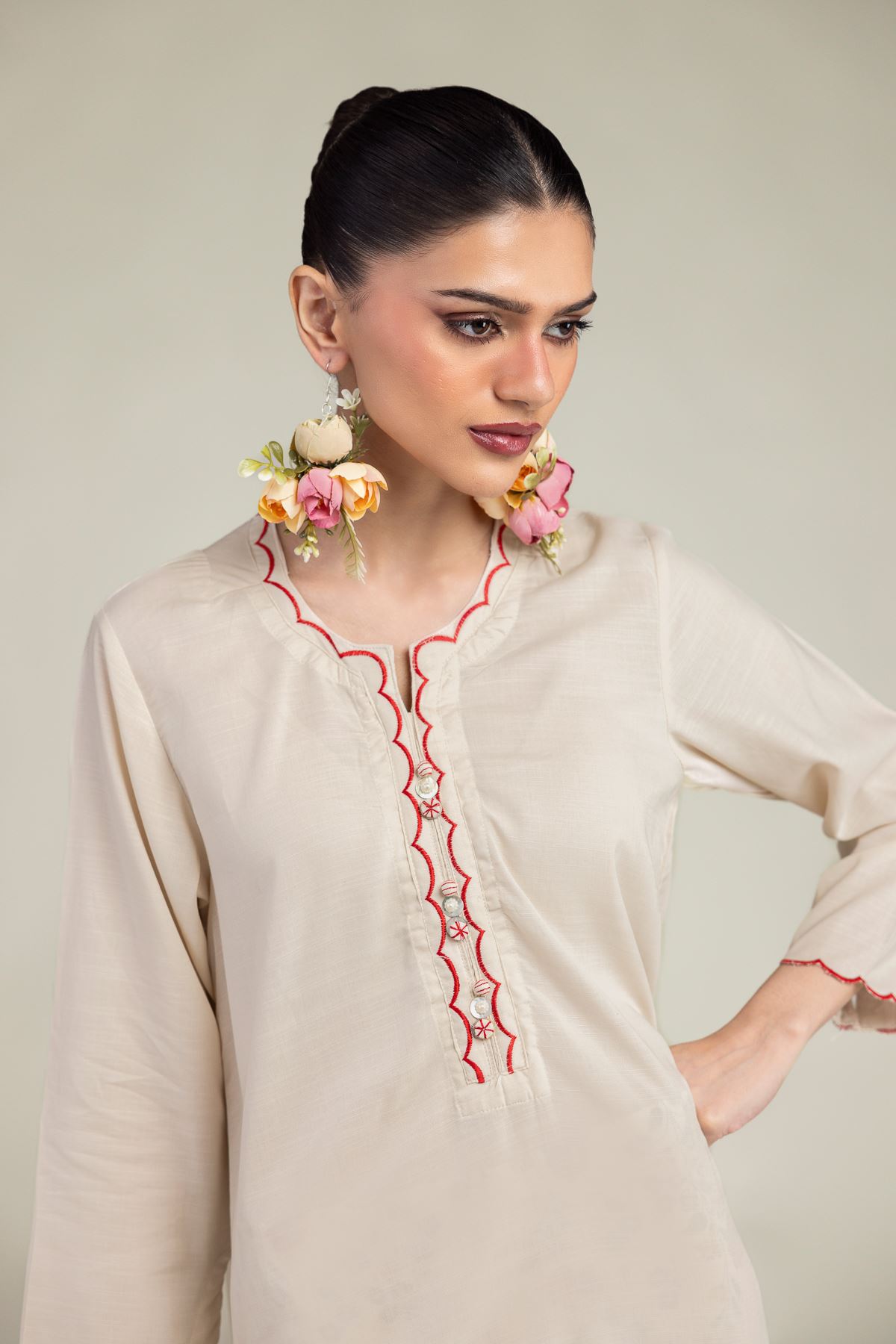 Embroidered Raw Silk Floral Scalloped Kurta - 1-26-203-A-H1-VG
