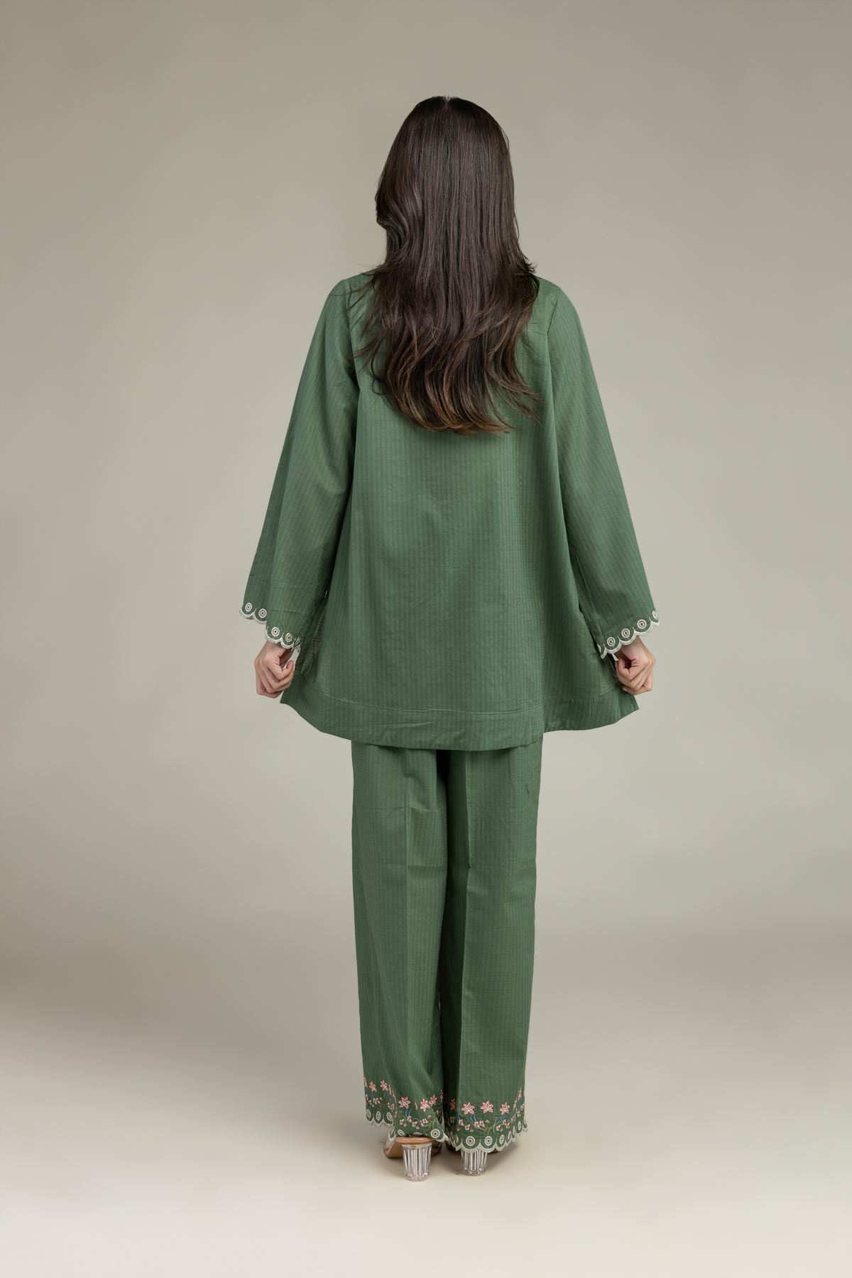 Embroidered Cotton Dobby Short Green Kurta - 2-26-210-A-C1-VG