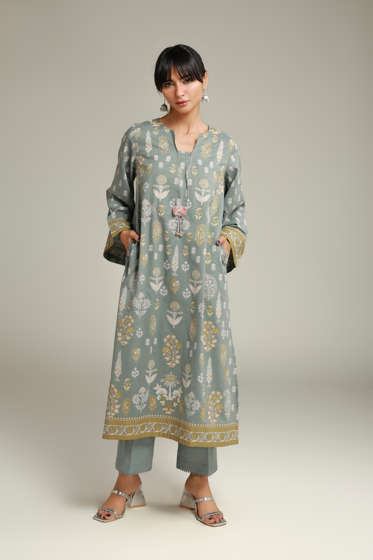 Printed Cambric Mint Cambric Kurta - 26-02-1E13-02TA-VG