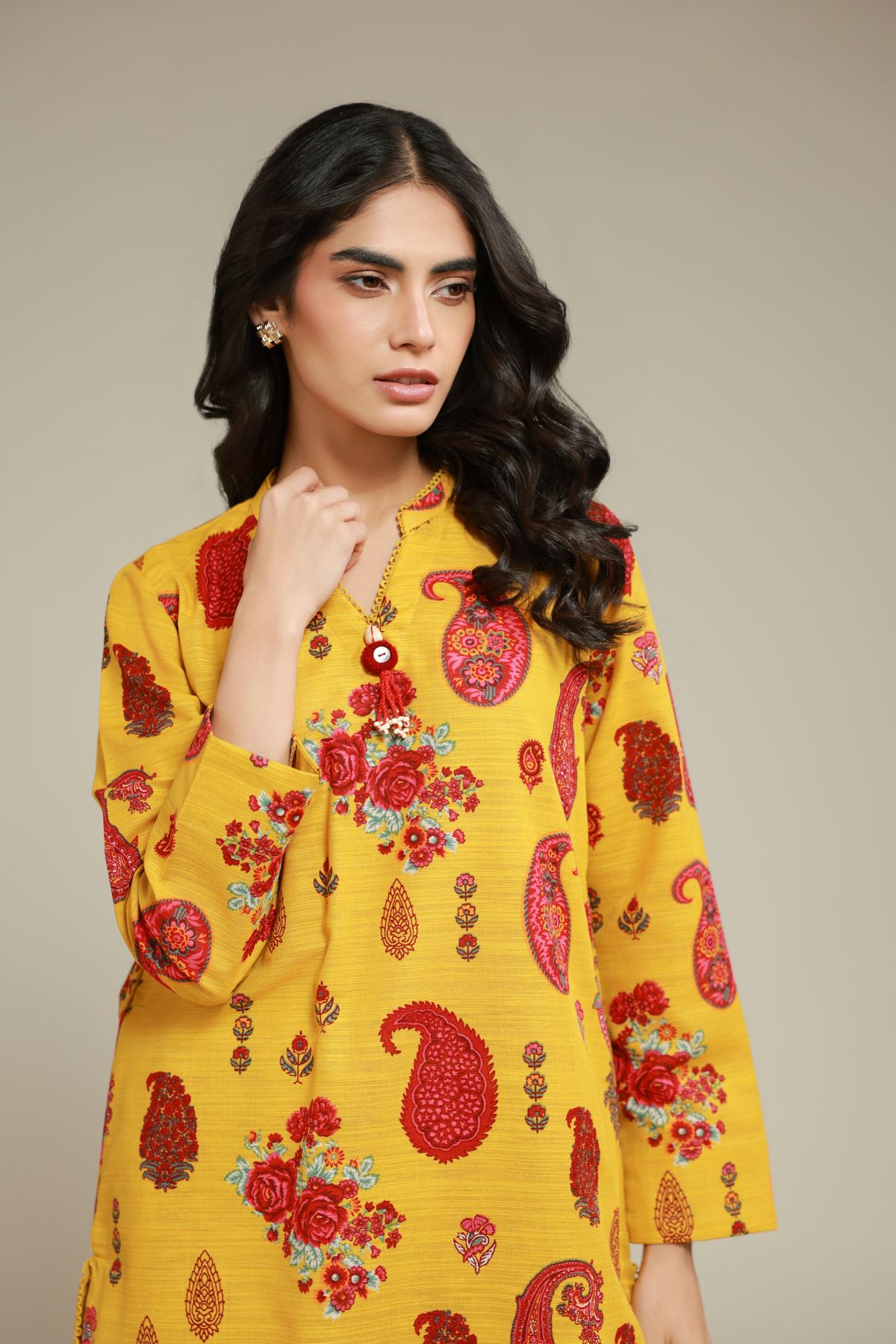 Printed Textured Cotton Paisley Floral Kurta - 1-26-101-A-C-VG