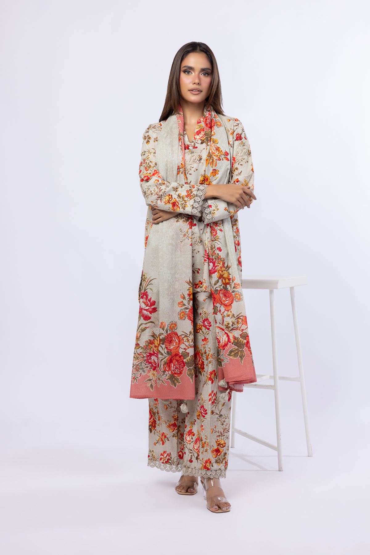 Printed Cotton Square Dupatta - 25-05E57-01BB-VG
