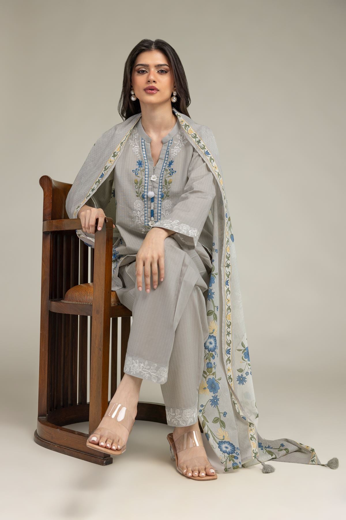 Embroidered Cotton Dobby Gray Cotton Kurta - 2-26-210-A-J1-VG