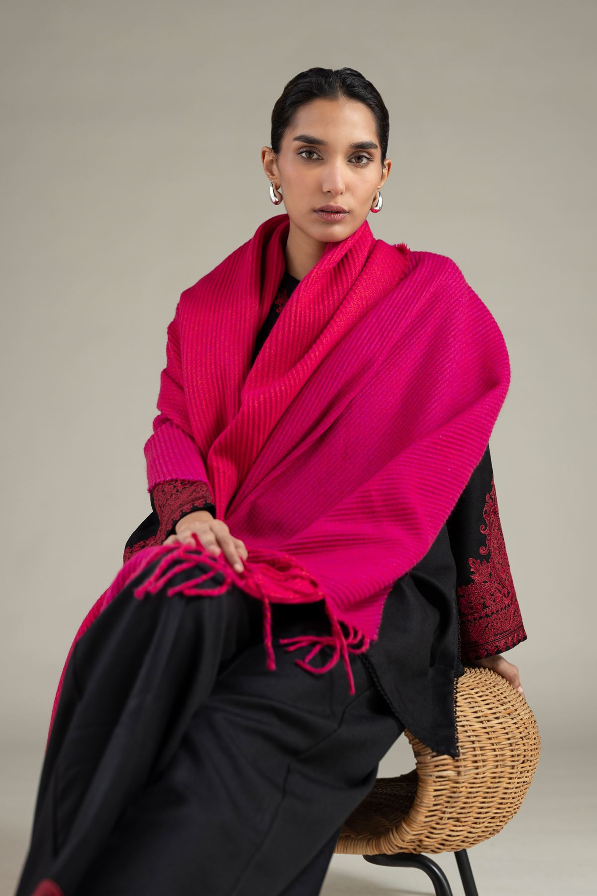 Dyed Blended Acrylic Shawl - 25-08-12E8-04TA-VG
