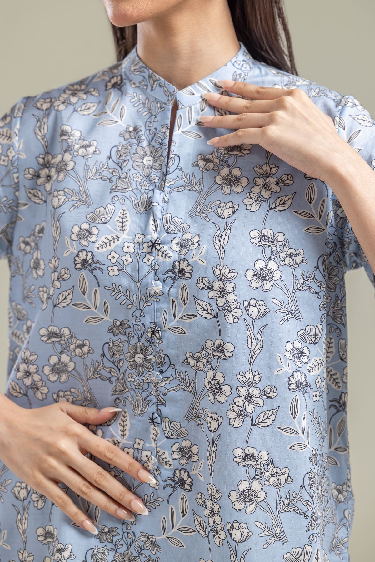 Printed Cotton Dobby Round-Neck Cotton Kurta - T-A112-26-104EJ1-VG