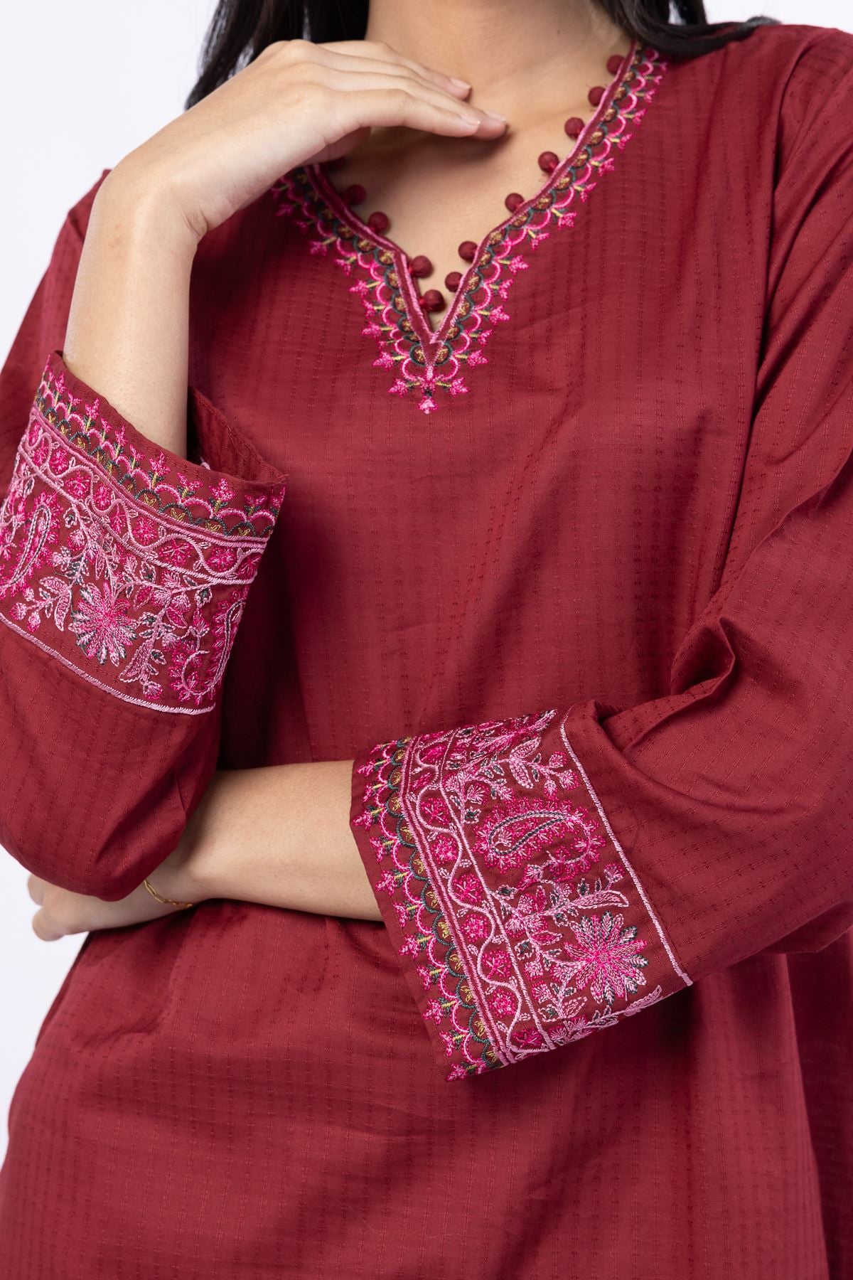Embroidered Cotton Dobby Kurta - 25-09-11E2-06TA-VG