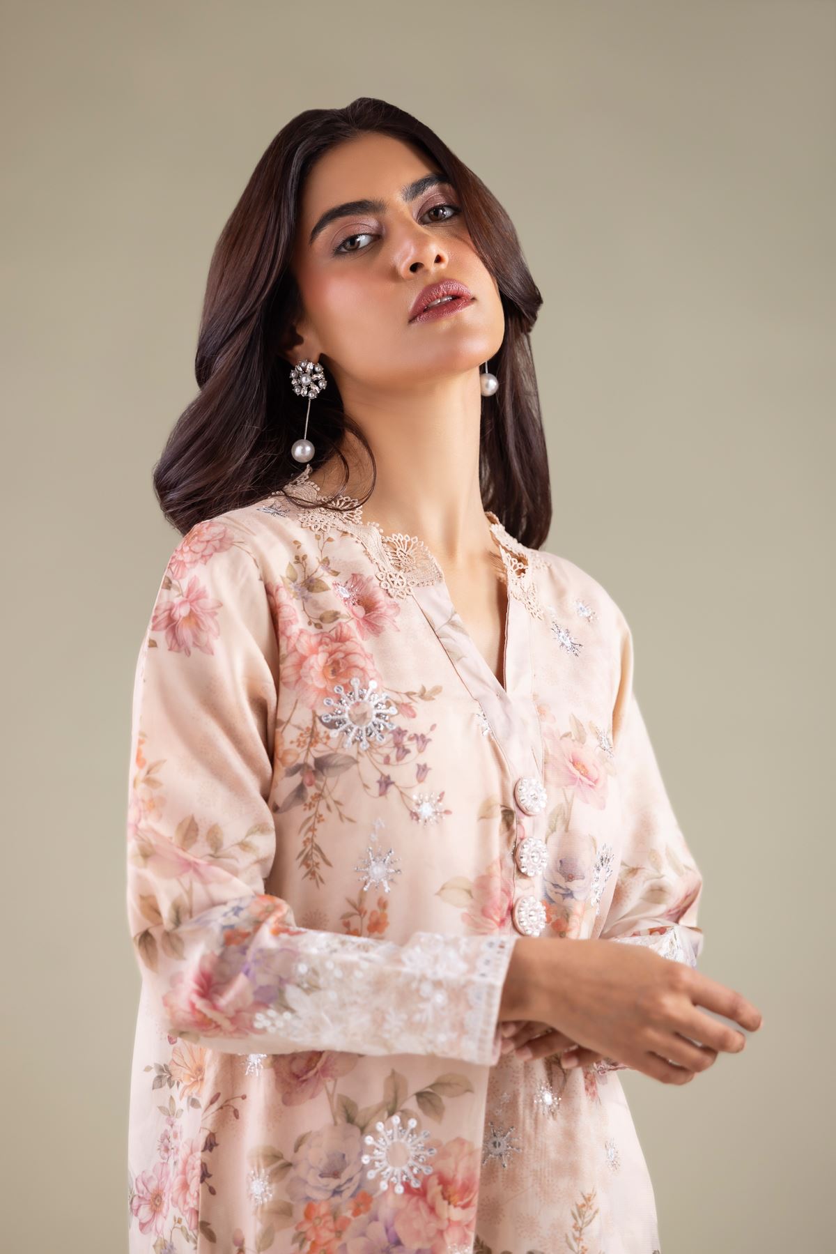 Embroidered Raw Silk Floral Sequin Kurta - 1-26-111-A-B-VG