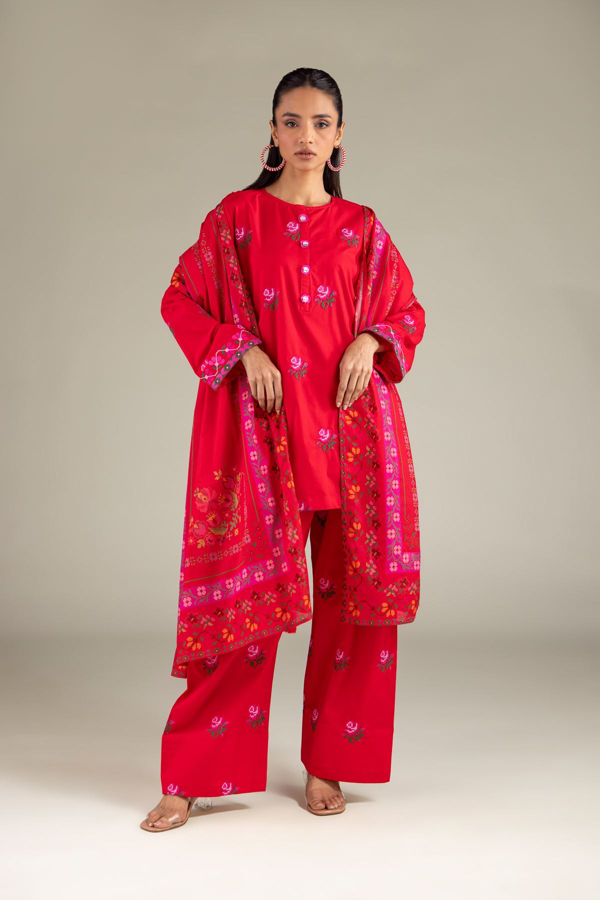 Embroidered Lawn All-Season Floral Dupatta - 1-26-146-A-B-VG