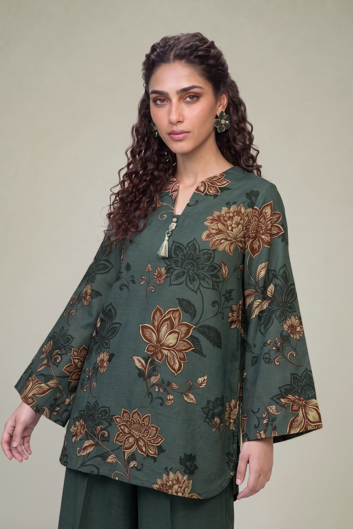 Printed Light Khaddar Floral Khaddar Kurta - 1-26-415-A-F2-VG