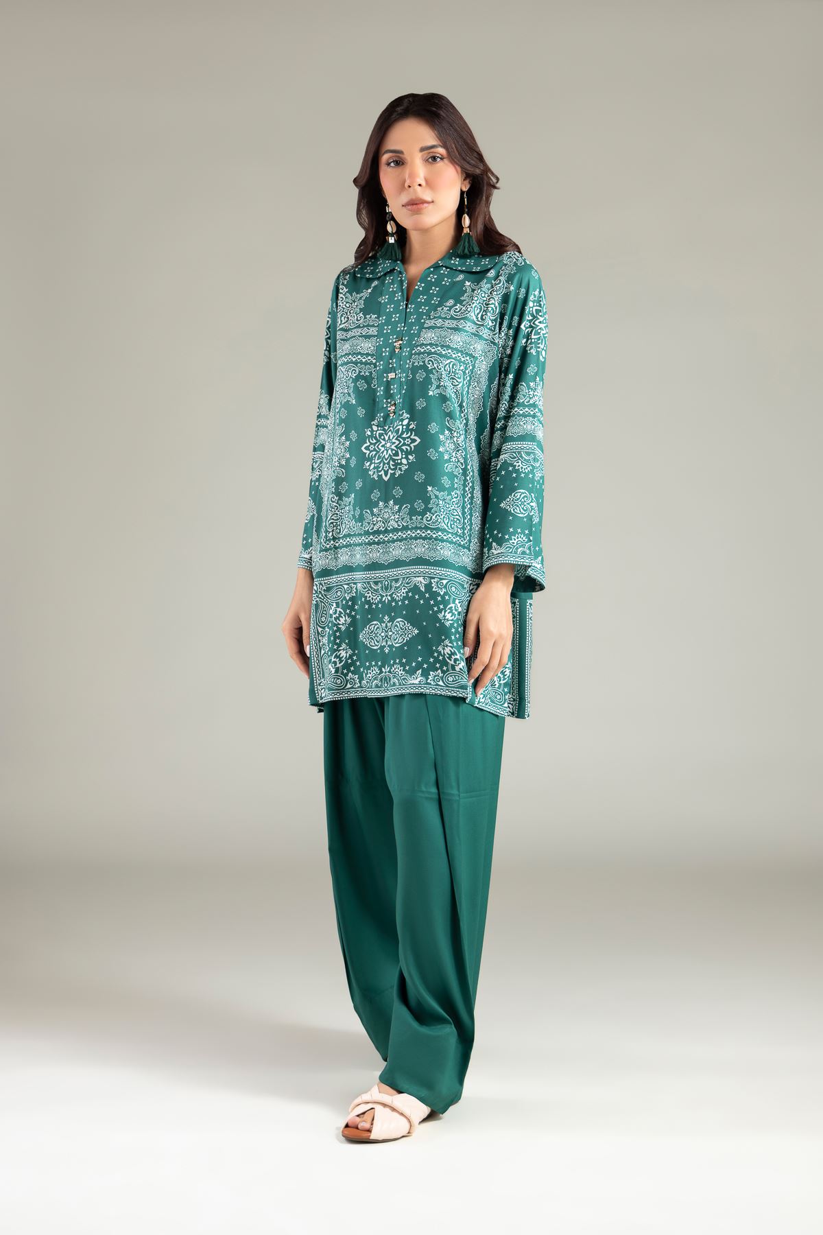 Printed Viscose Geometric Wing-Collar Kurta - 1-26-115-A-C-VG
