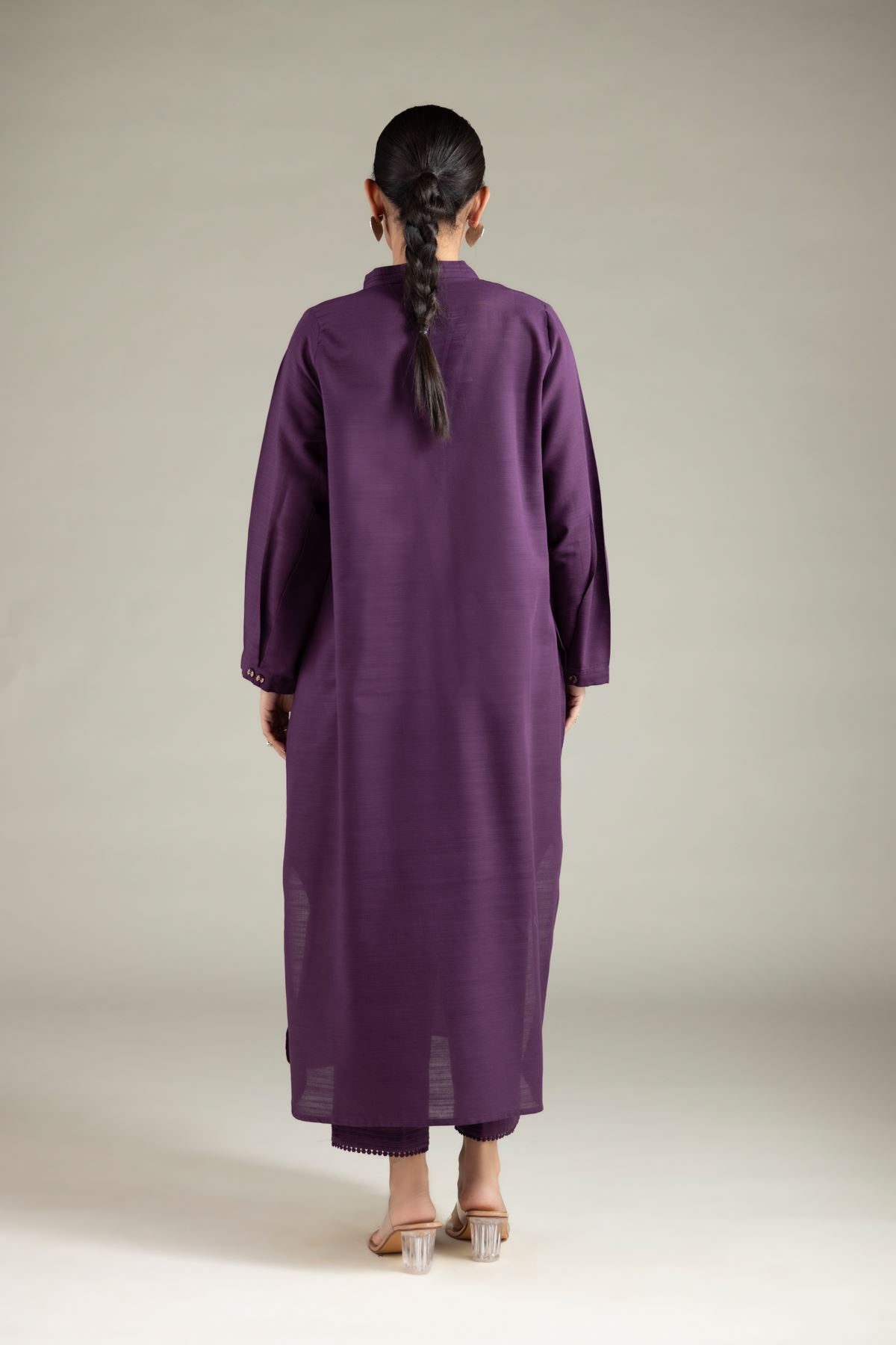Dyed Textured Cotton Long V-Neck Kurta - 1-26-129-A-E-VG
