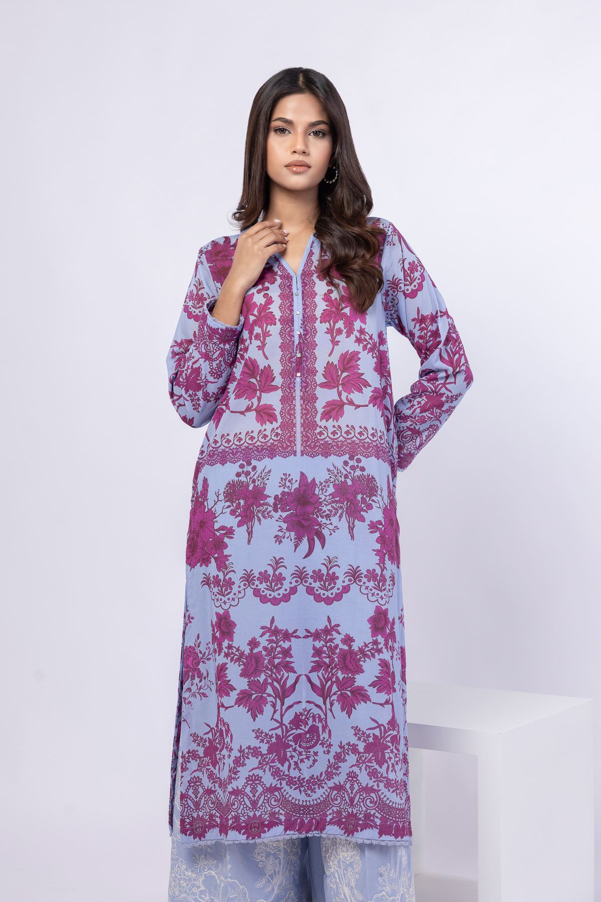 Printed Swiss Voile Kurta - 25-09-11W3-02SA-VG