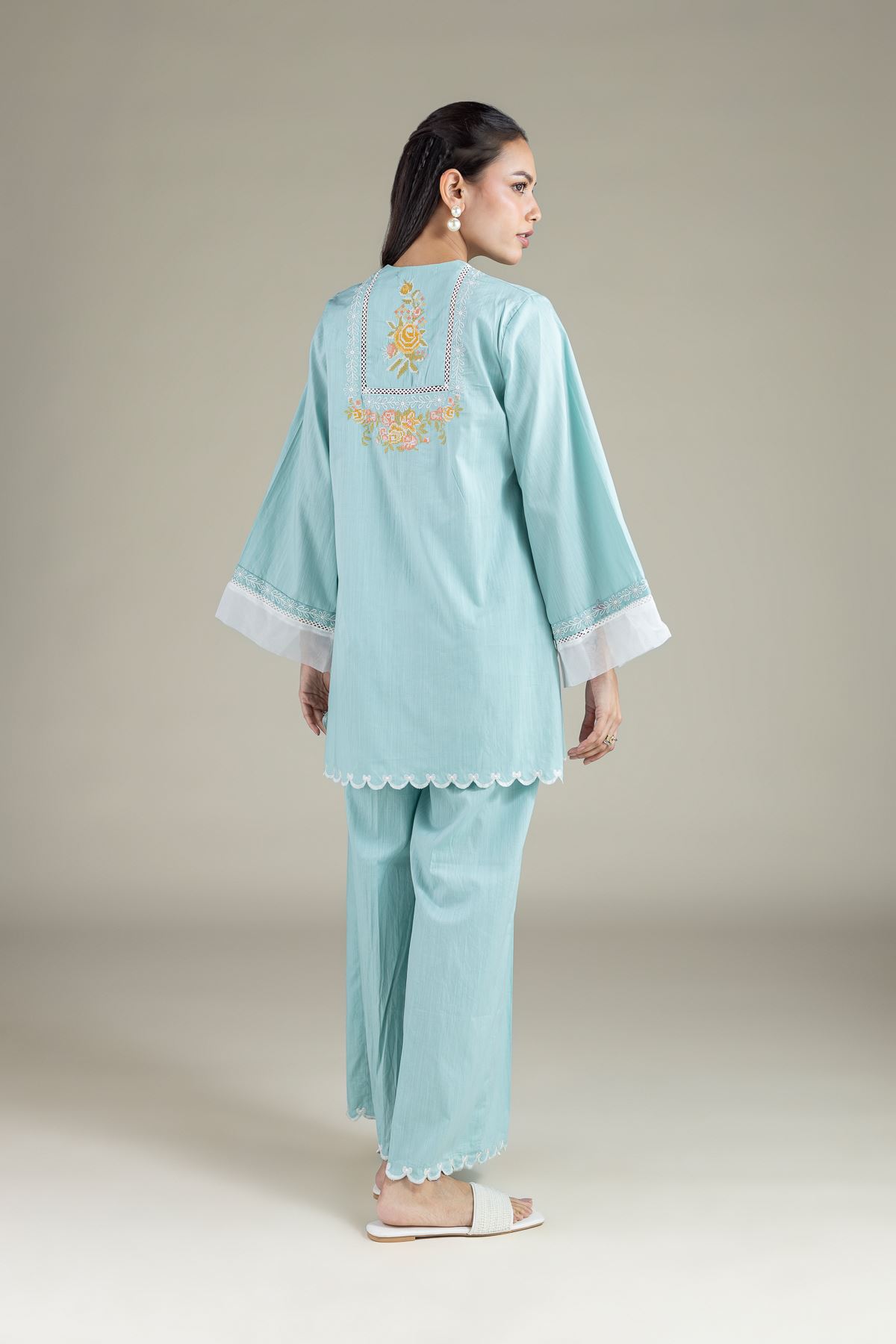 Embroidered Textured Cambric Short Floral Kurta - 1-26-108-A-F-VG